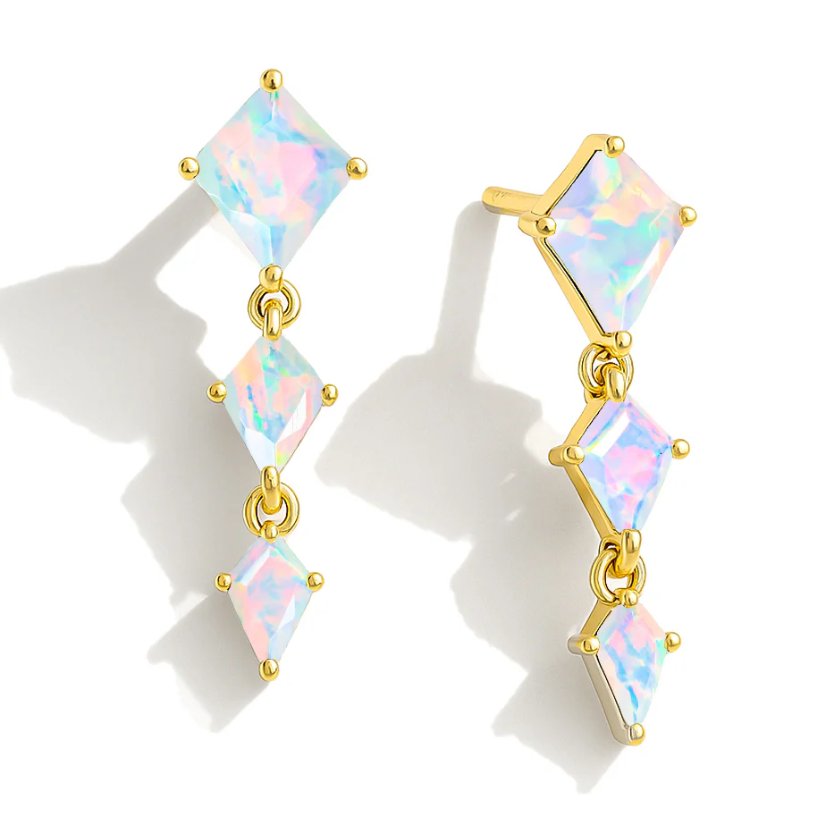 White Opal Kite Trio Stone Drop Earrings in 925 Sterling Silver - Image 8