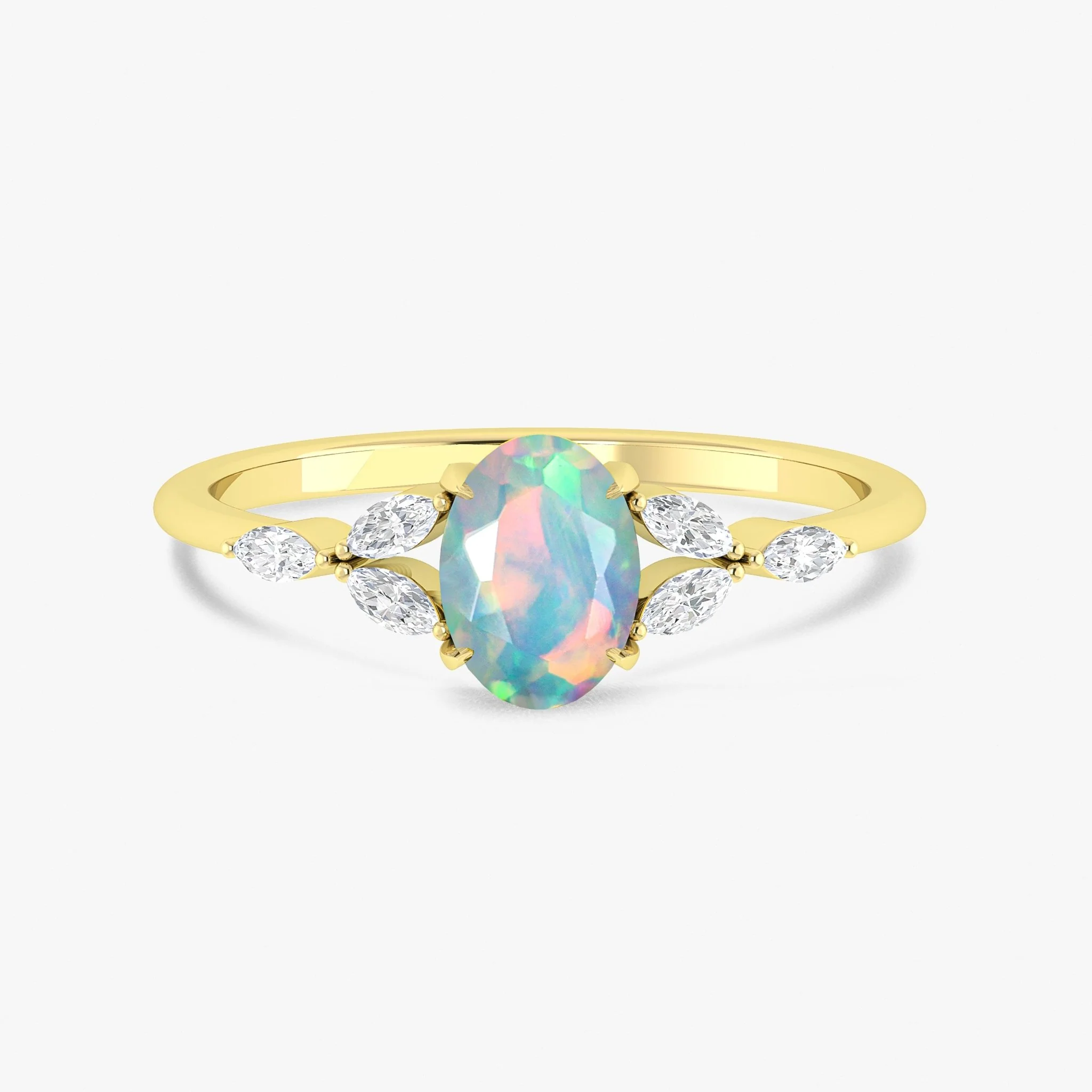 White Opal Leaf Ring in Silver & Gold Filled