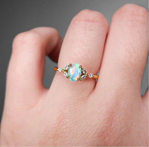 White Opal Leaf Ring in Silver & Gold Filled - Image 2