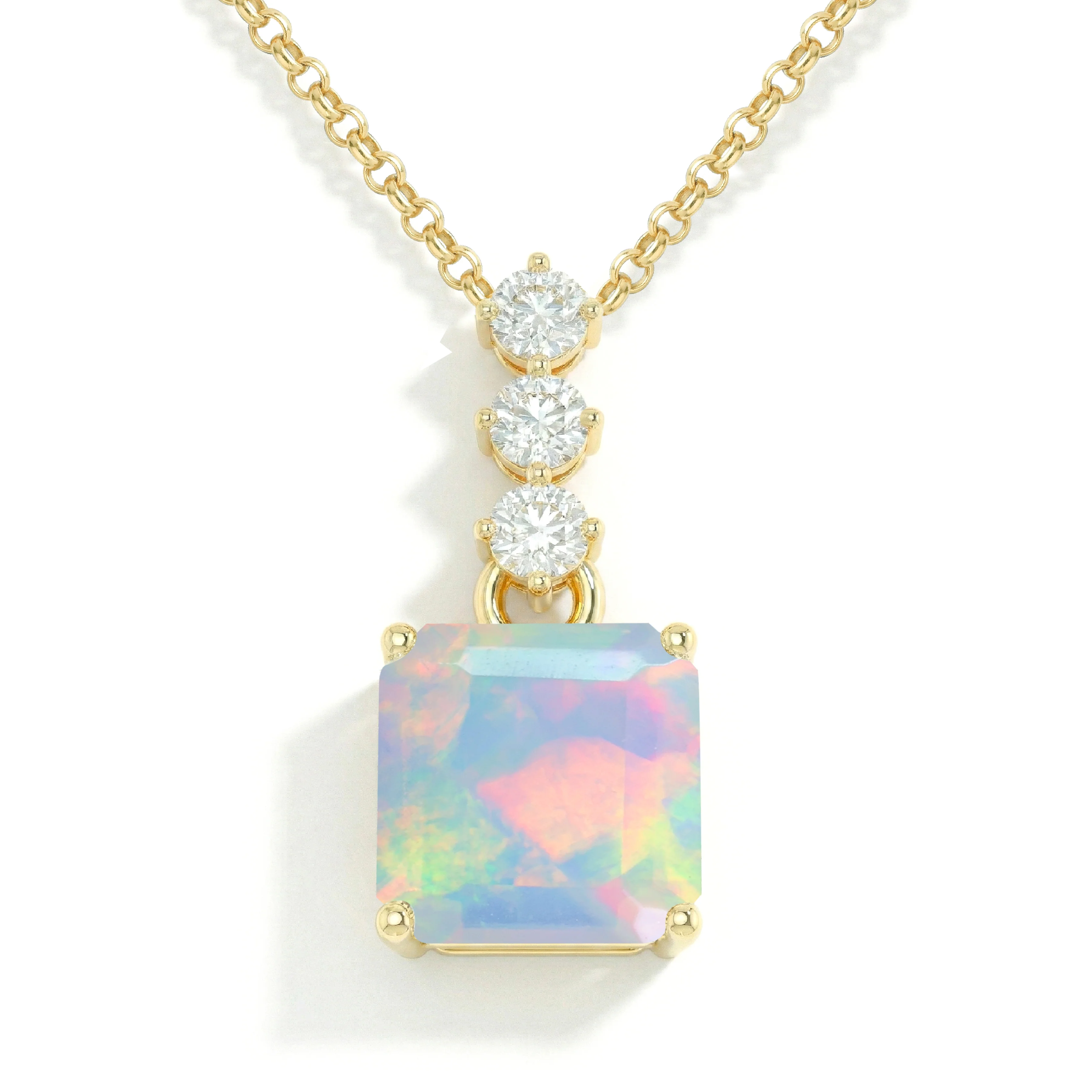 White Opal Octagon Solitaire Pendant Necklace in 925 Sterling Silver 8 MM 2ct - Image 2