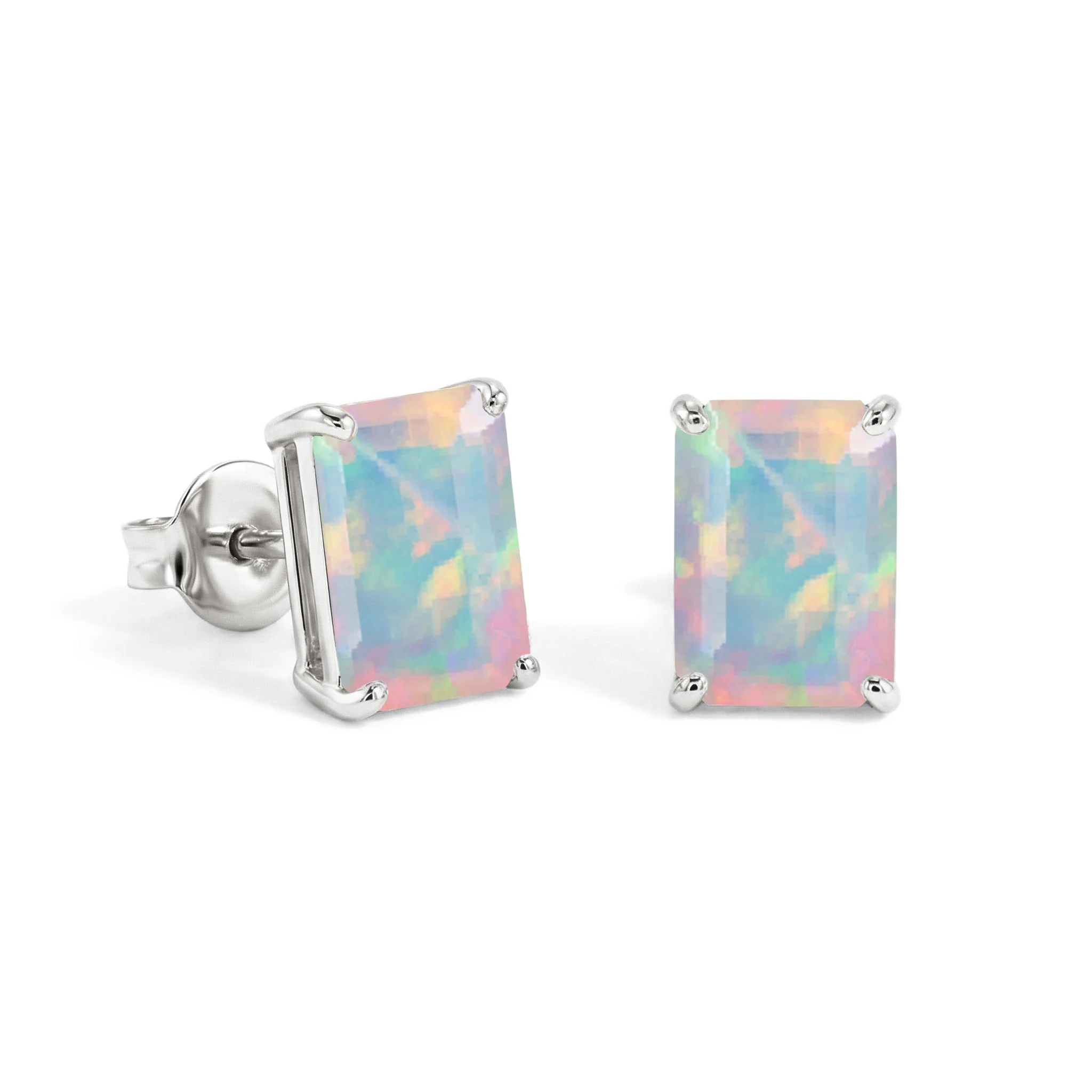 Unique White Opal Octagon Stud Earrings in 925 Sterling Silver 5.35ct