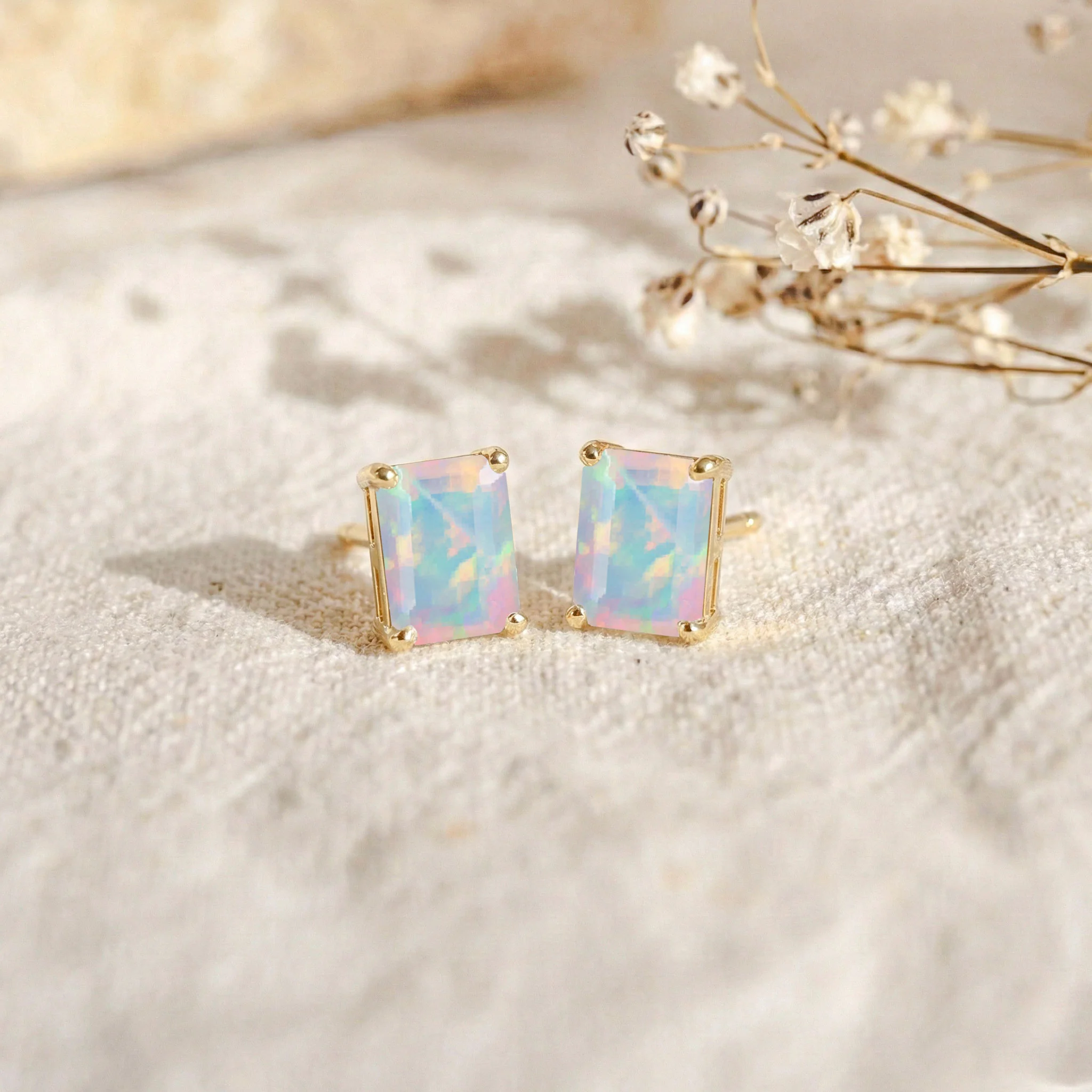 Unique White Opal Octagon Stud Earrings in 925 Sterling Silver 5.35ct - Image 6