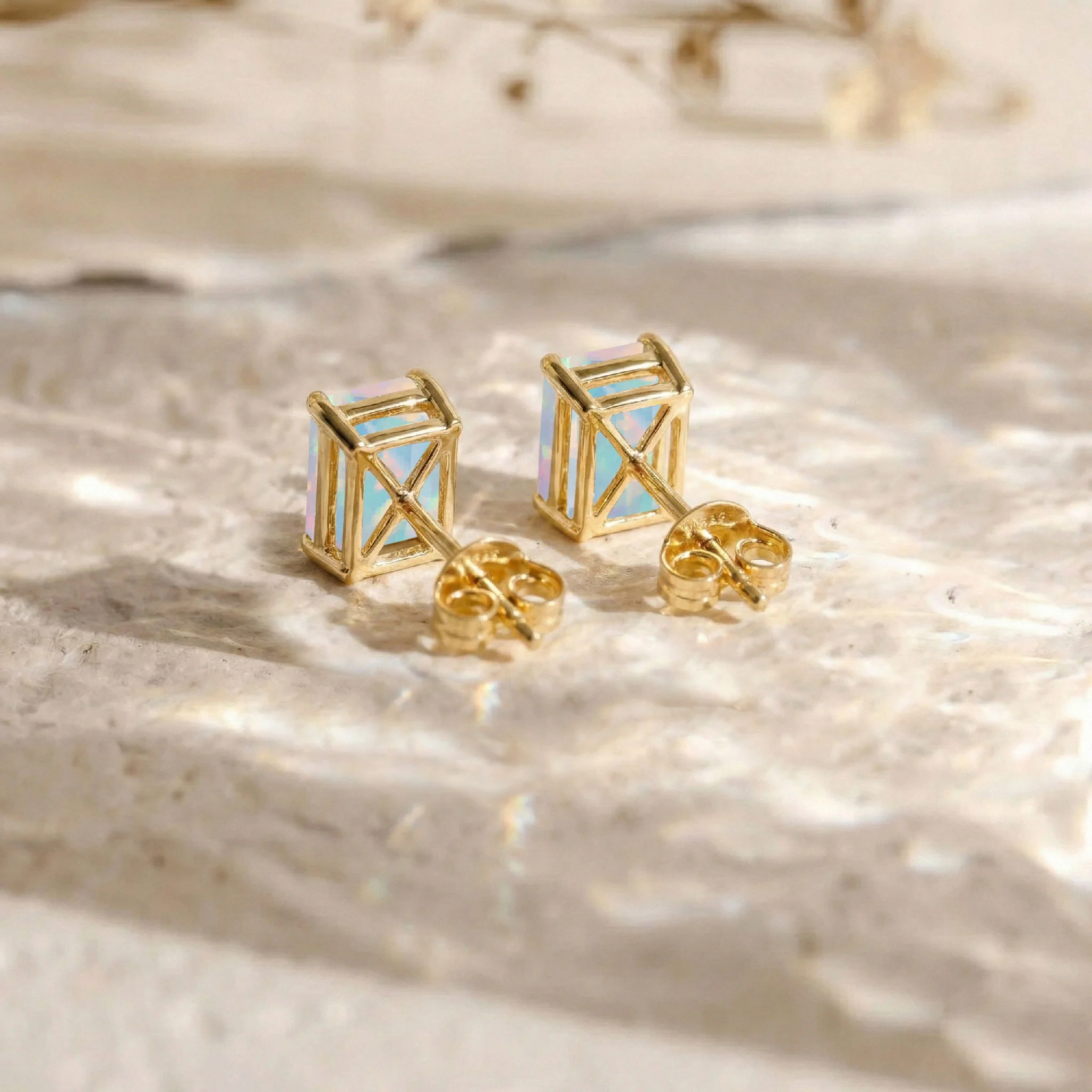 Unique White Opal Octagon Stud Earrings in 925 Sterling Silver 5.35ct - Image 8