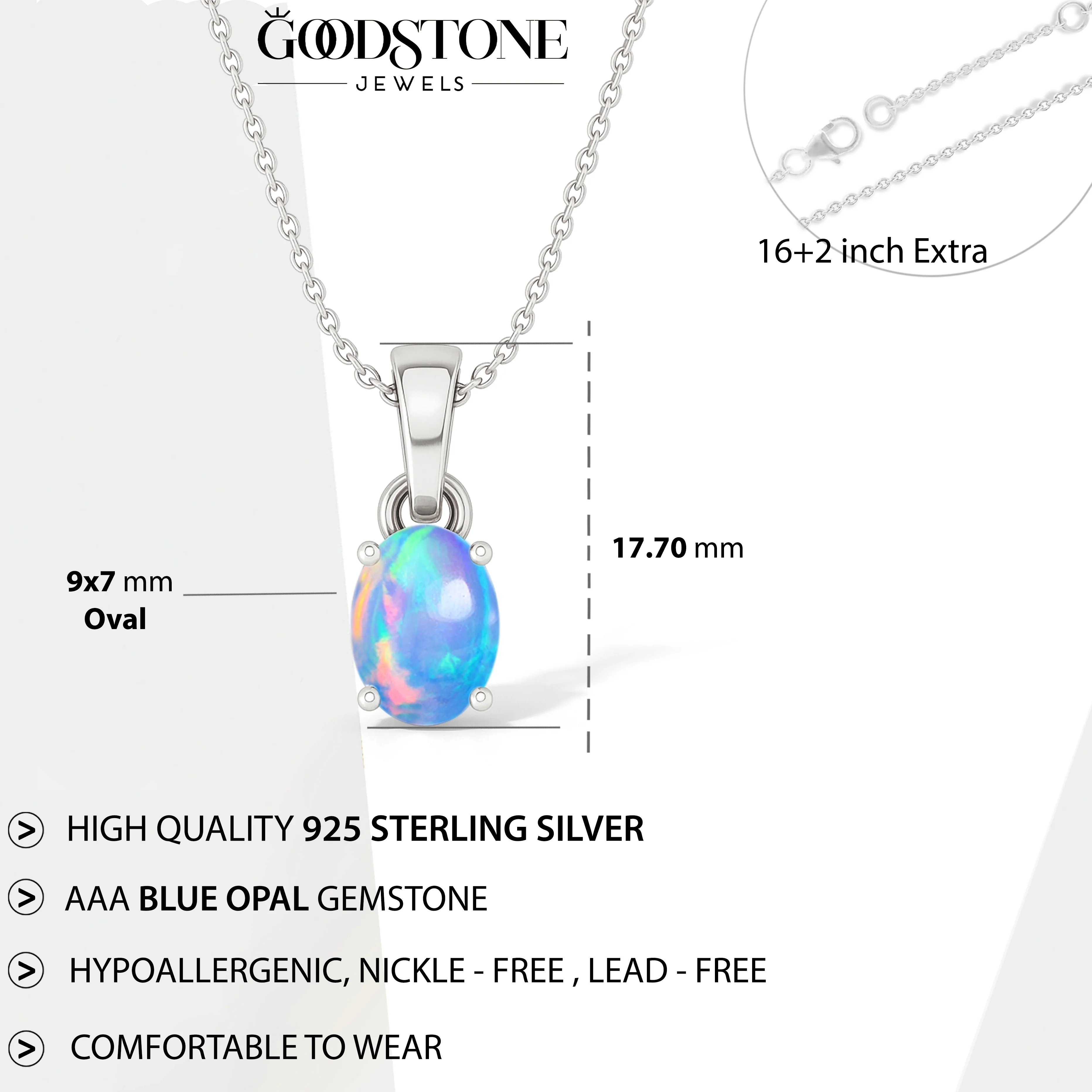Blue Opal Oval Teardrop Pendant Necklace in 925 Sterling Silver 1.20ct - Image 11