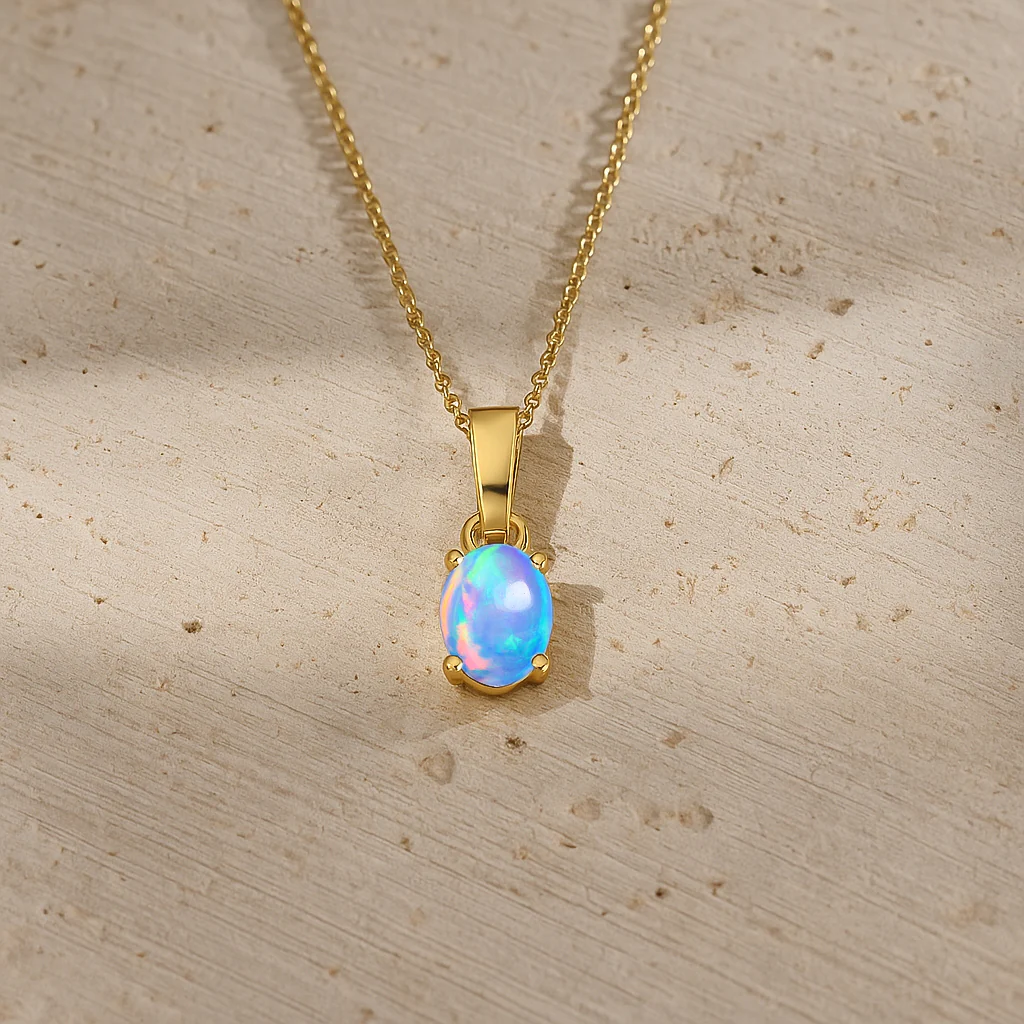 Blue Opal Oval Teardrop Pendant Necklace in 925 Sterling Silver 1.20ct - Image 5