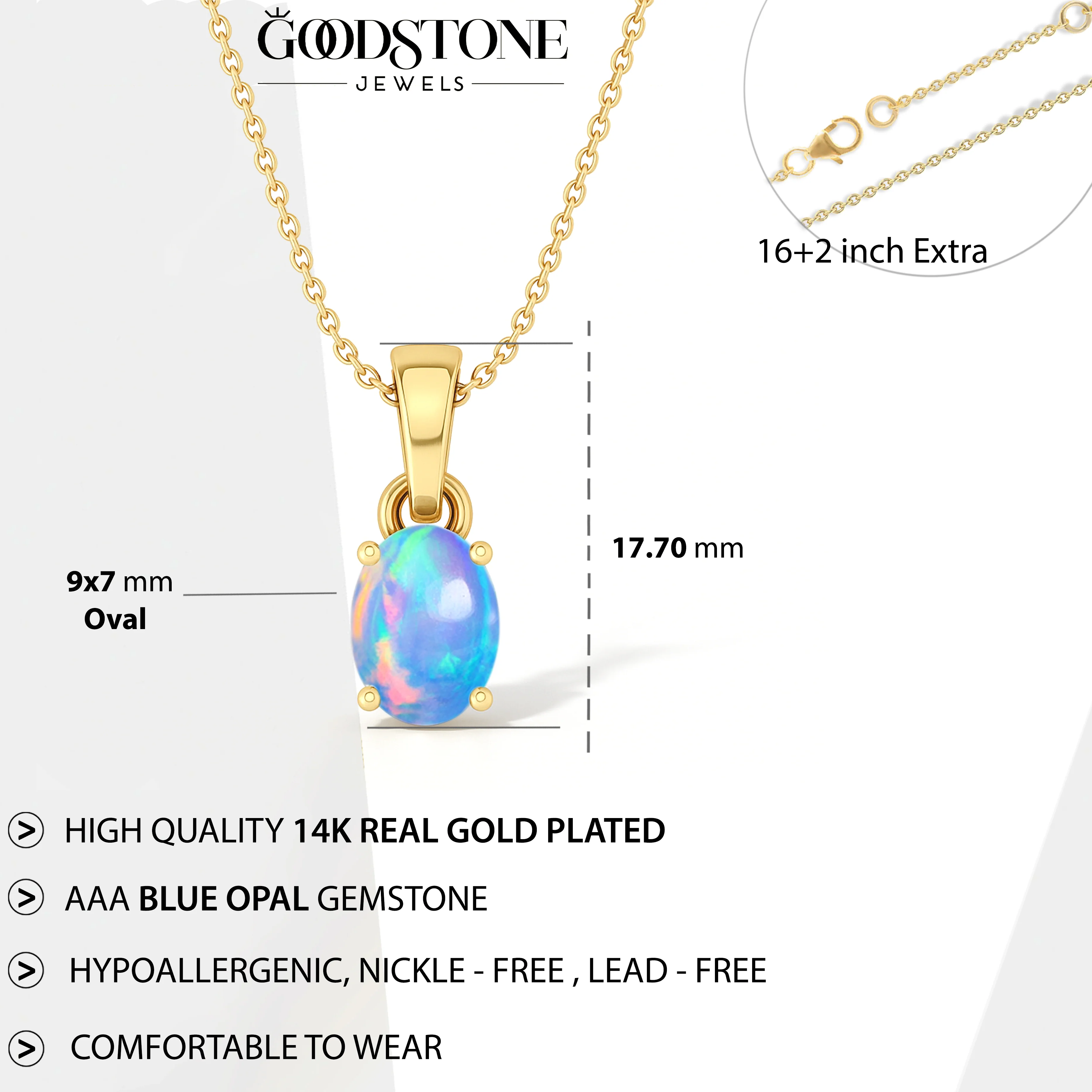 Blue Opal Oval Teardrop Pendant Necklace in 925 Sterling Silver 1.20ct - Image 7
