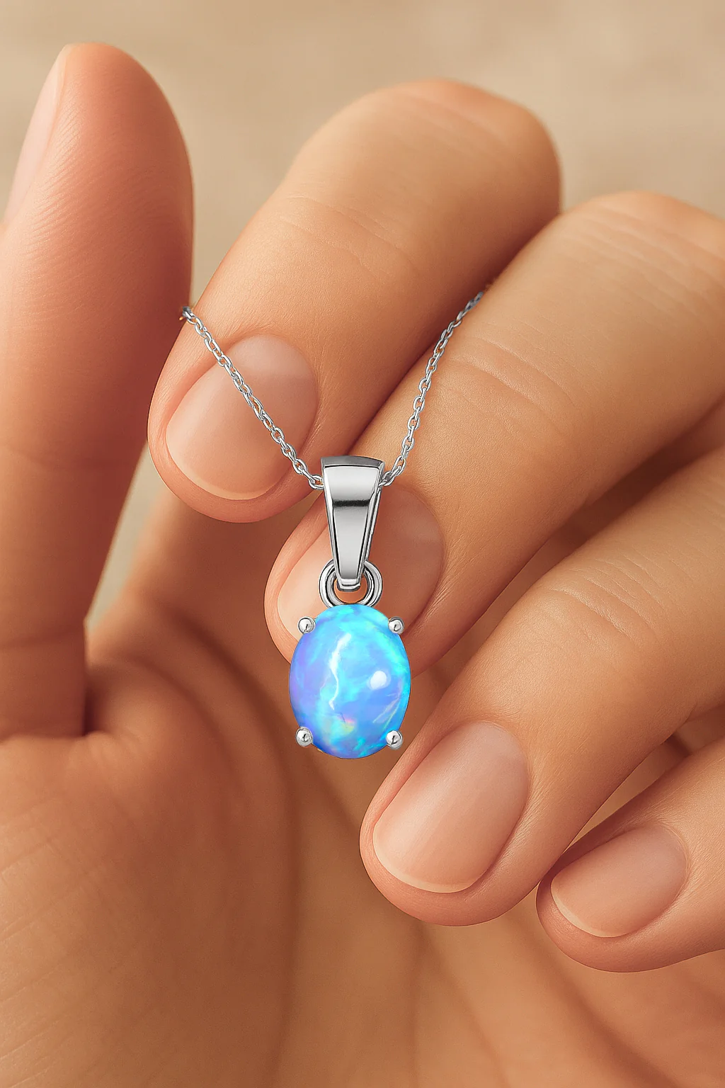 Blue Opal Oval Teardrop Pendant Necklace in 925 Sterling Silver 1.20ct - Image 8