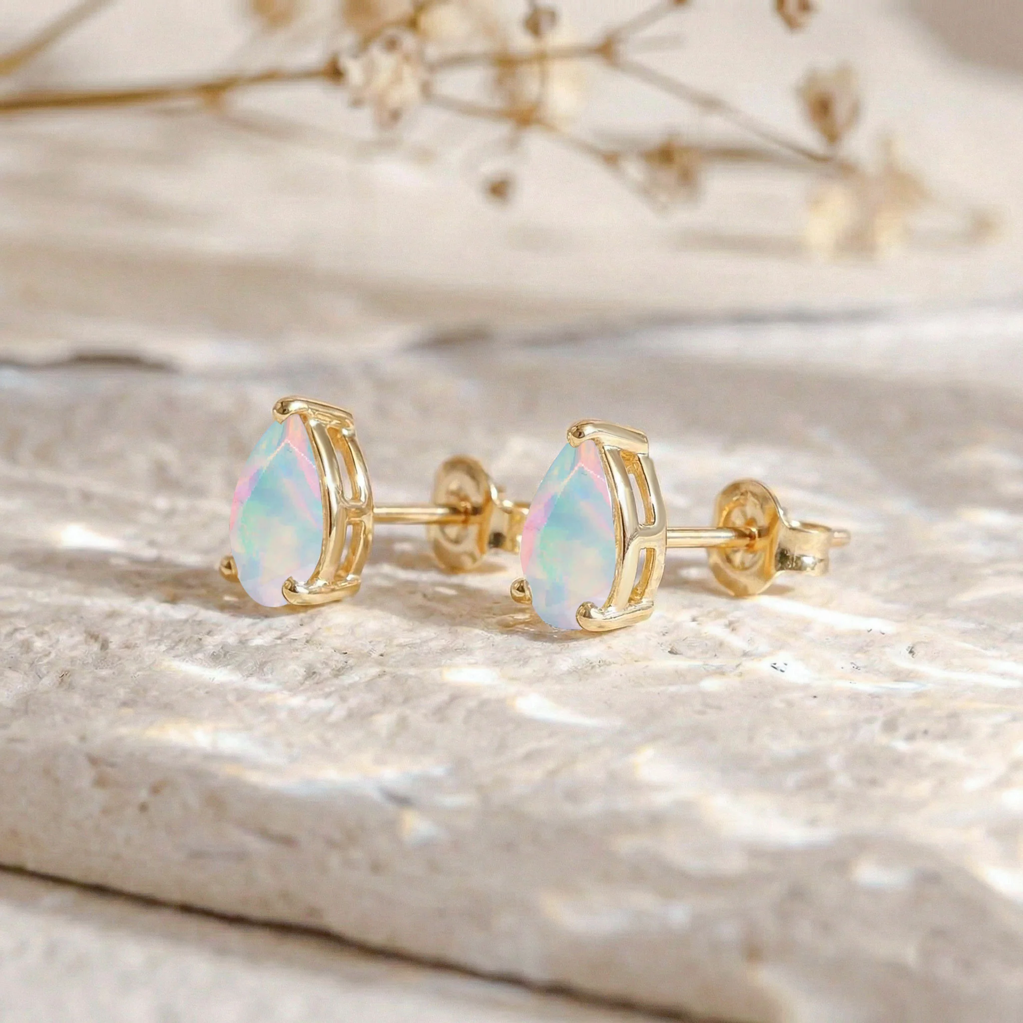 White Opal Pear Solitaire Stud Earring in 925 Sterling Silver 10X8 MM 5.35ct - Image 10