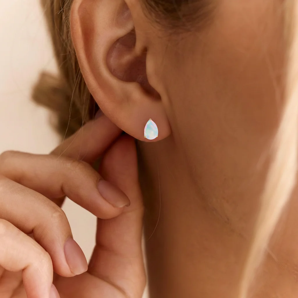 White Opal Pear Solitaire Stud Earring in 925 Sterling Silver 10X8 MM 5.35ct - Image 13