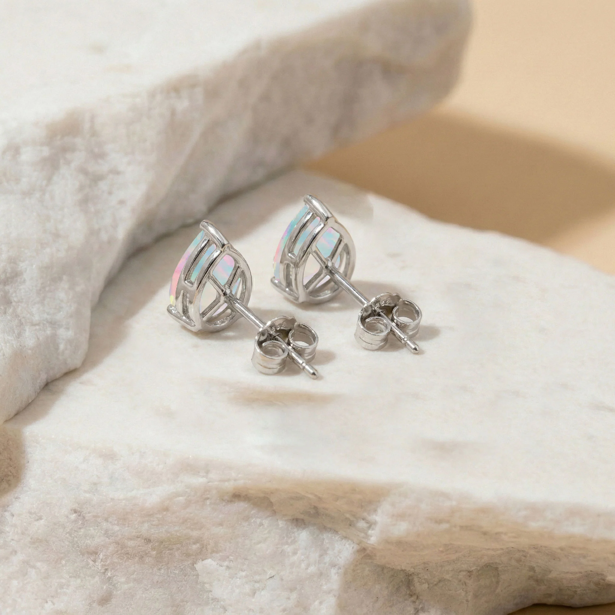 White Opal Pear Solitaire Stud Earring in 925 Sterling Silver 10X8 MM 5.35ct - Image 4