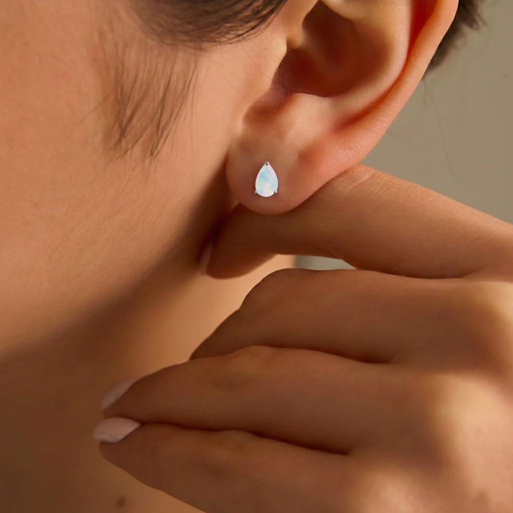 White Opal Pear Solitaire Stud Earring in 925 Sterling Silver 10X8 MM 5.35ct - Image 7
