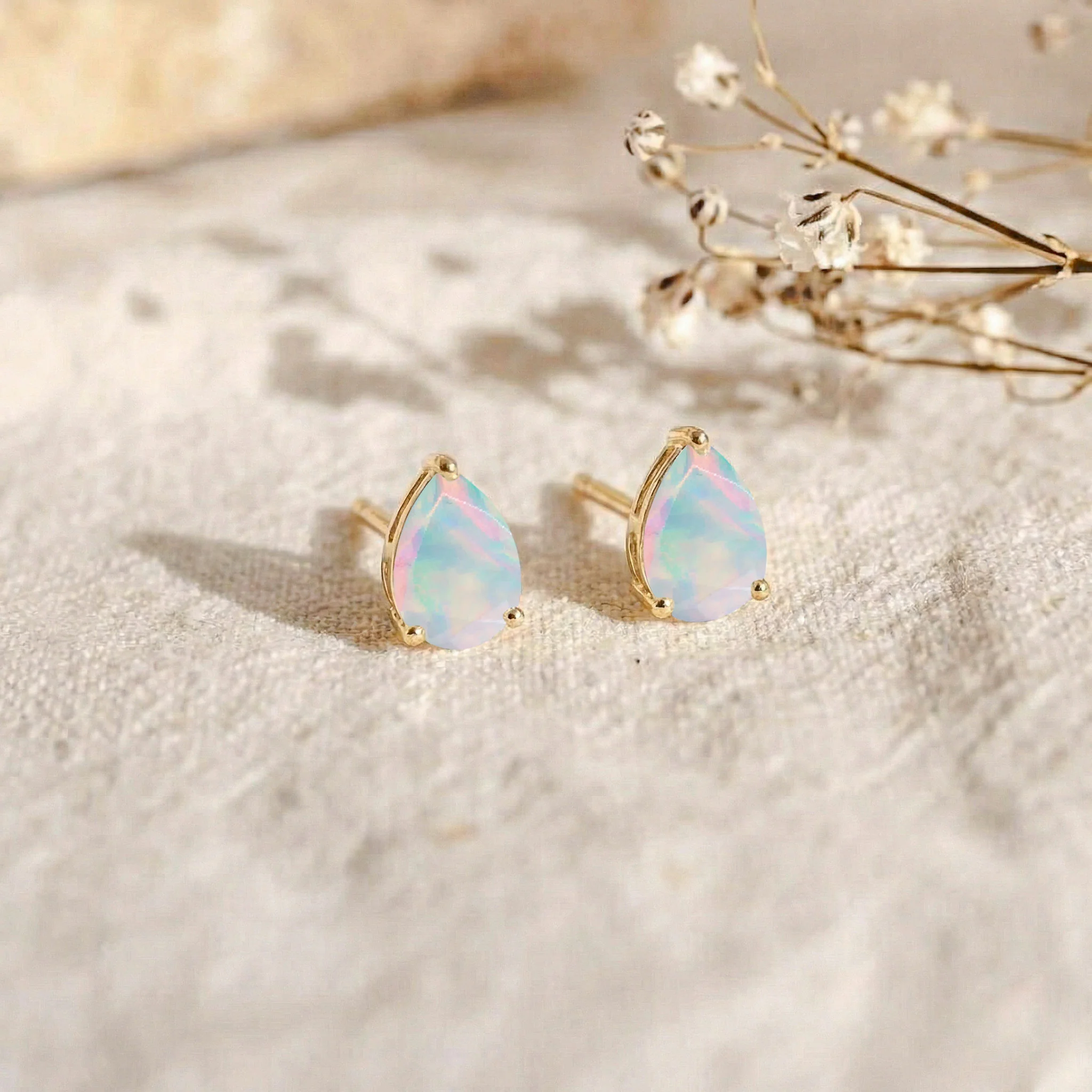 White Opal Pear Solitaire Stud Earring in 925 Sterling Silver 10X8 MM 5.35ct - Image 9