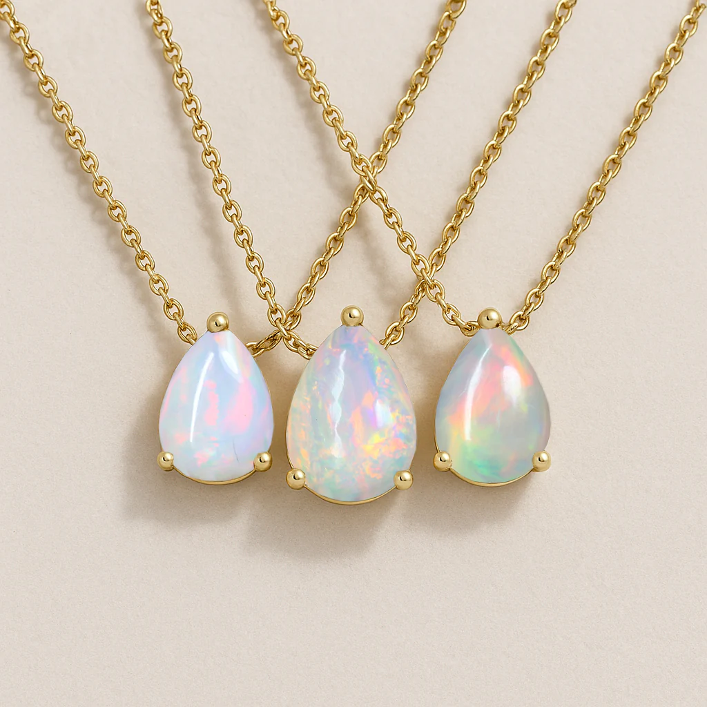 White Opal Pear Stone Solitaire Pendant Necklace in 925 Sterling Silver - Image 6