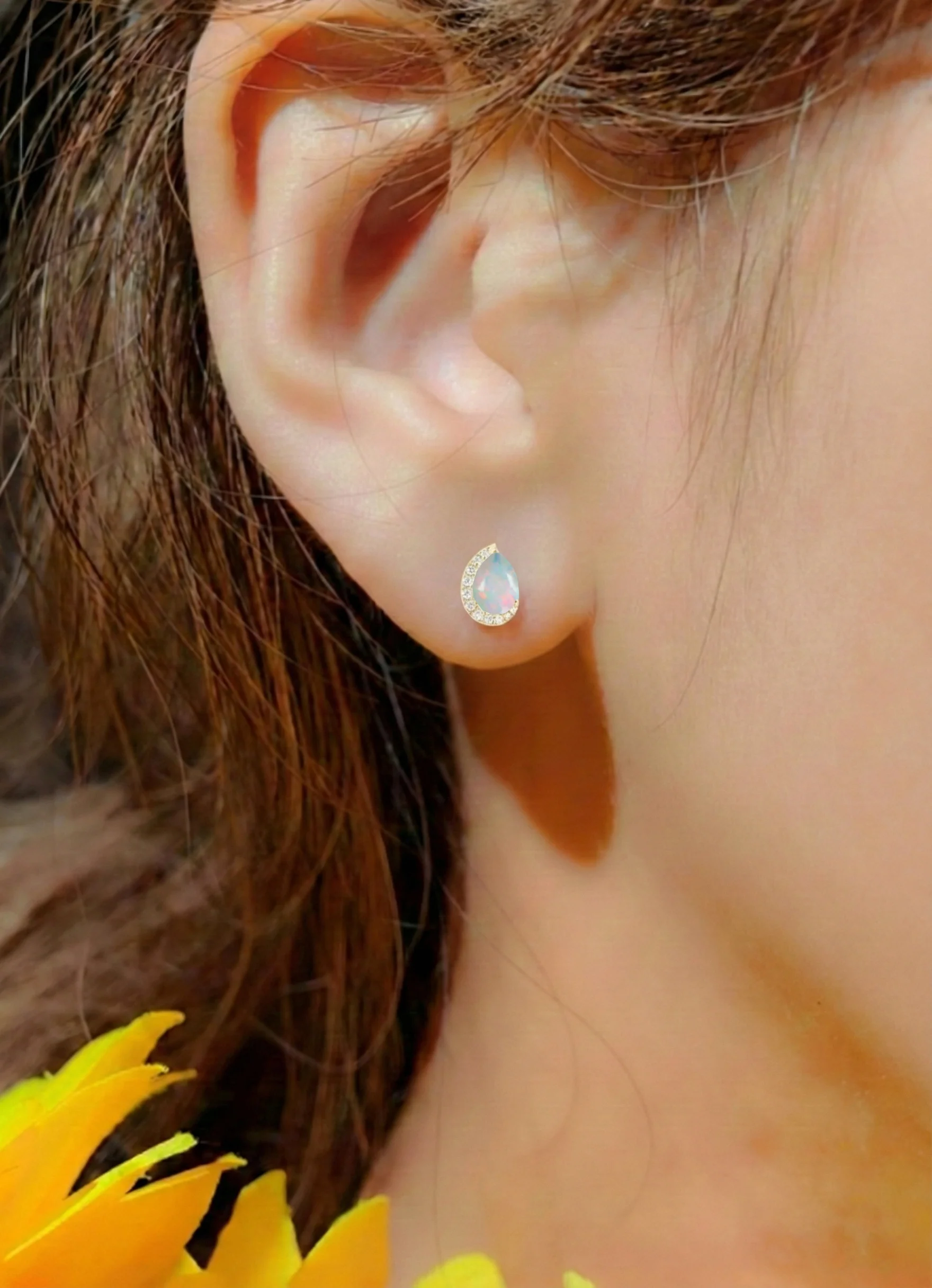 White Opal Pear Halo Stud Earrings in 925 Sterling Silver 1ct - Image 12