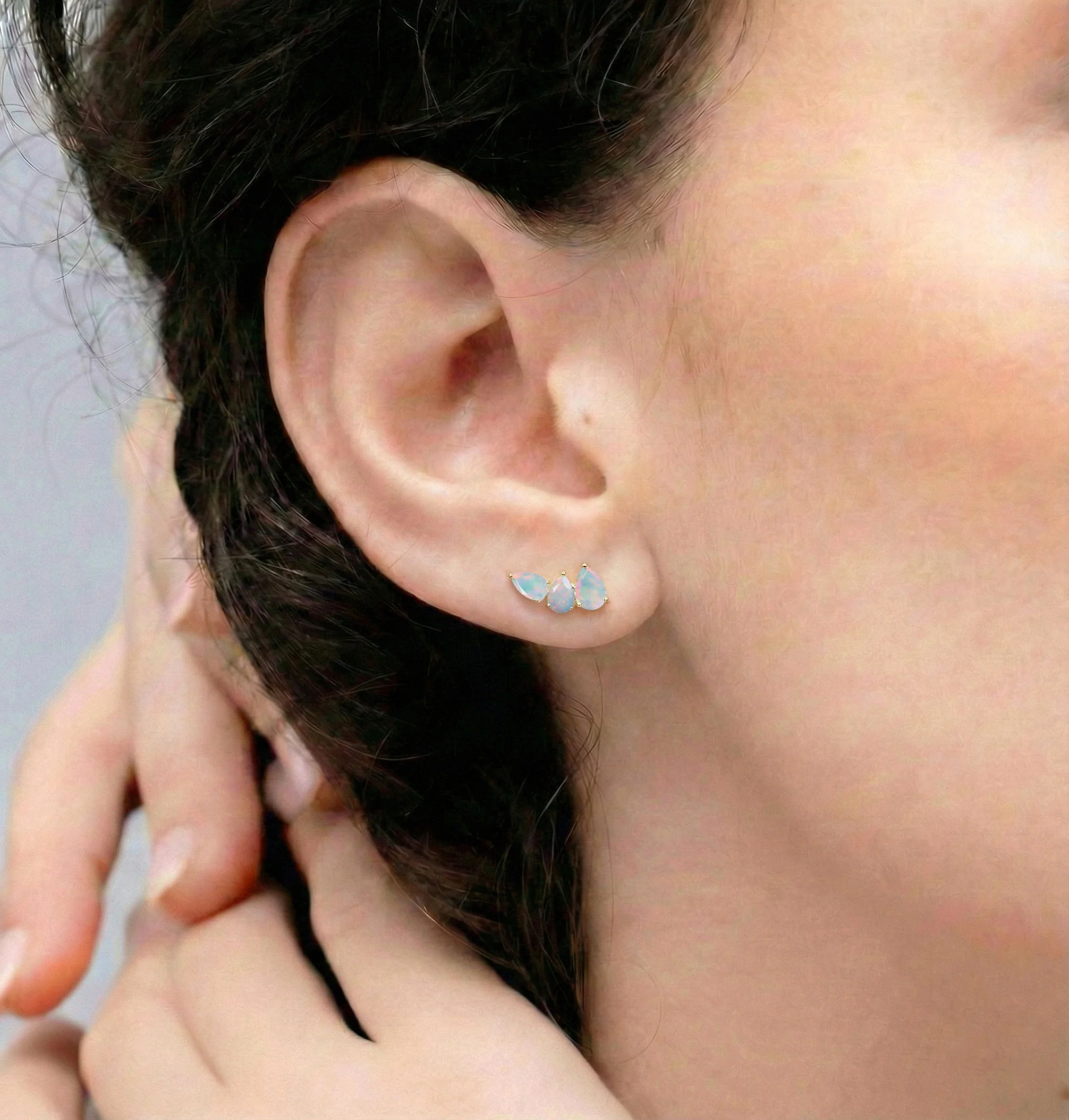 White Opal Pear Stud Earrings in 925 Sterling Silver 3.30ct - Image 13