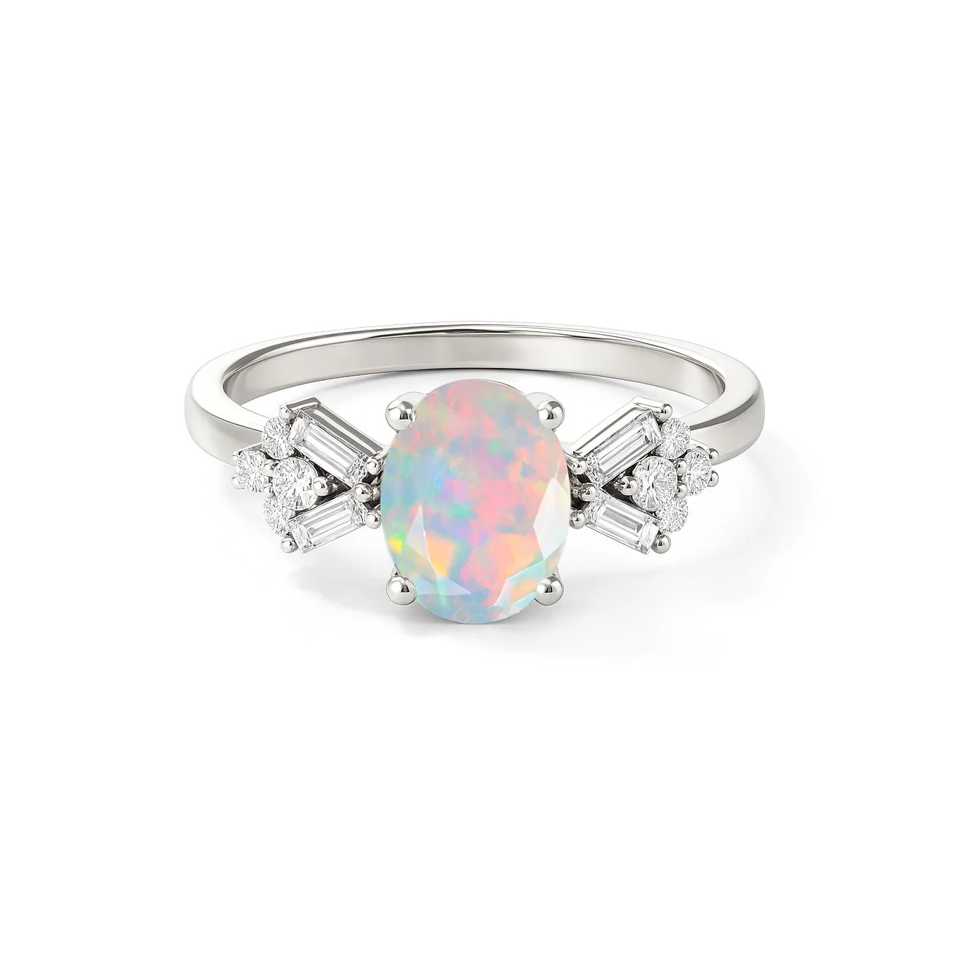 White Opal Ring with Cubic Zircon Sterling Silver