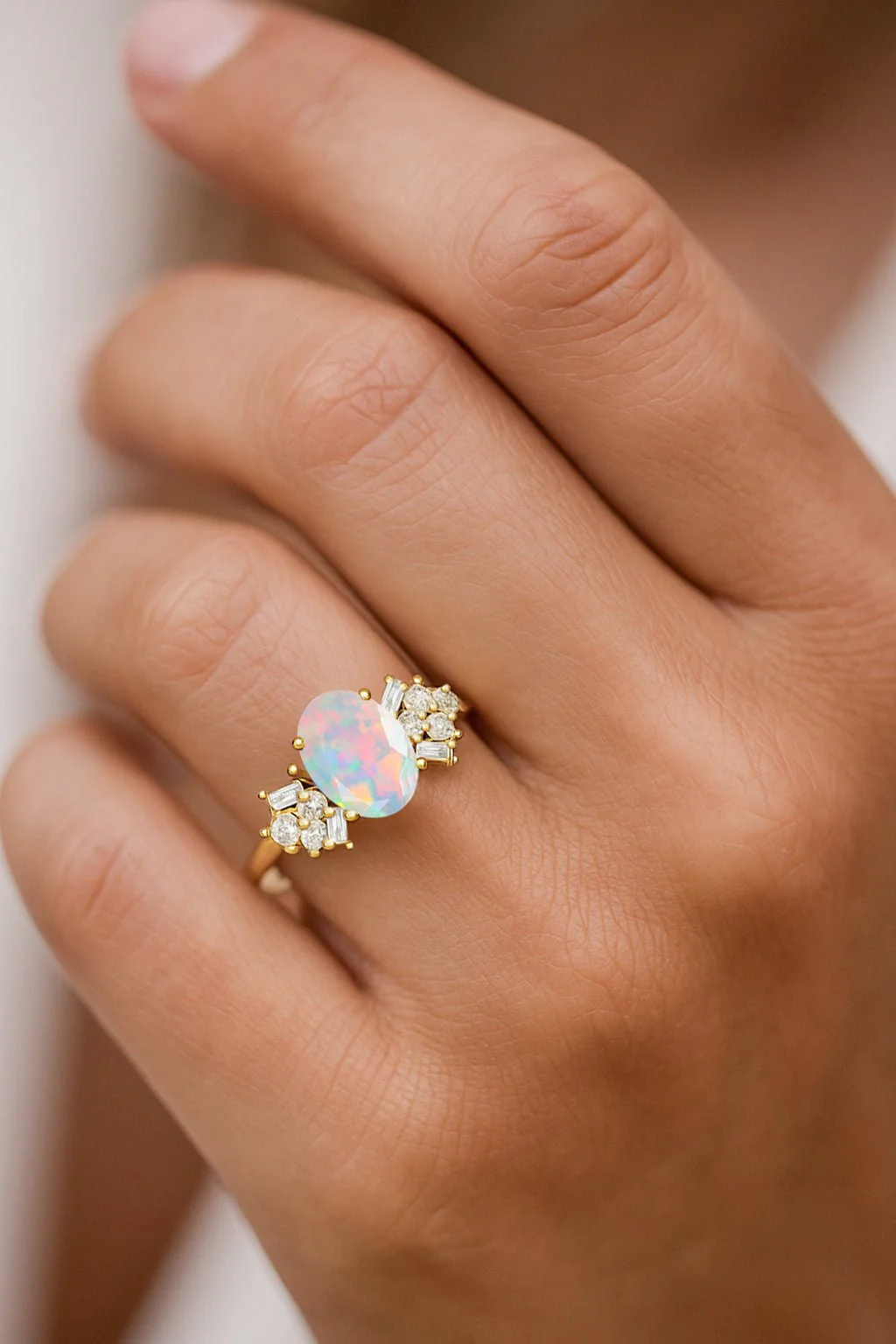 White Opal Ring with Cubic Zircon Sterling Silver - Image 2