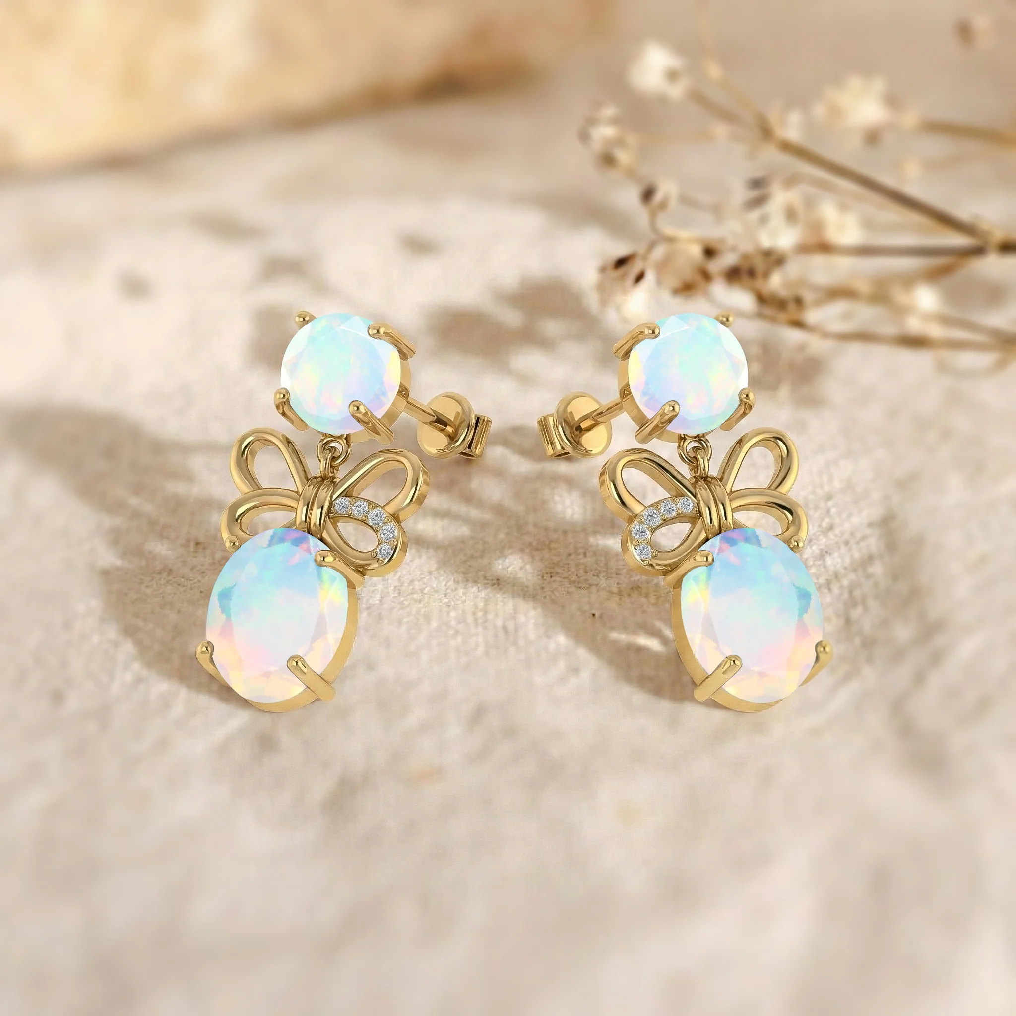 White Opal Round and Oval Stud Earring in 925 Sterling Silver 6 MM 5-ct. - Image 9