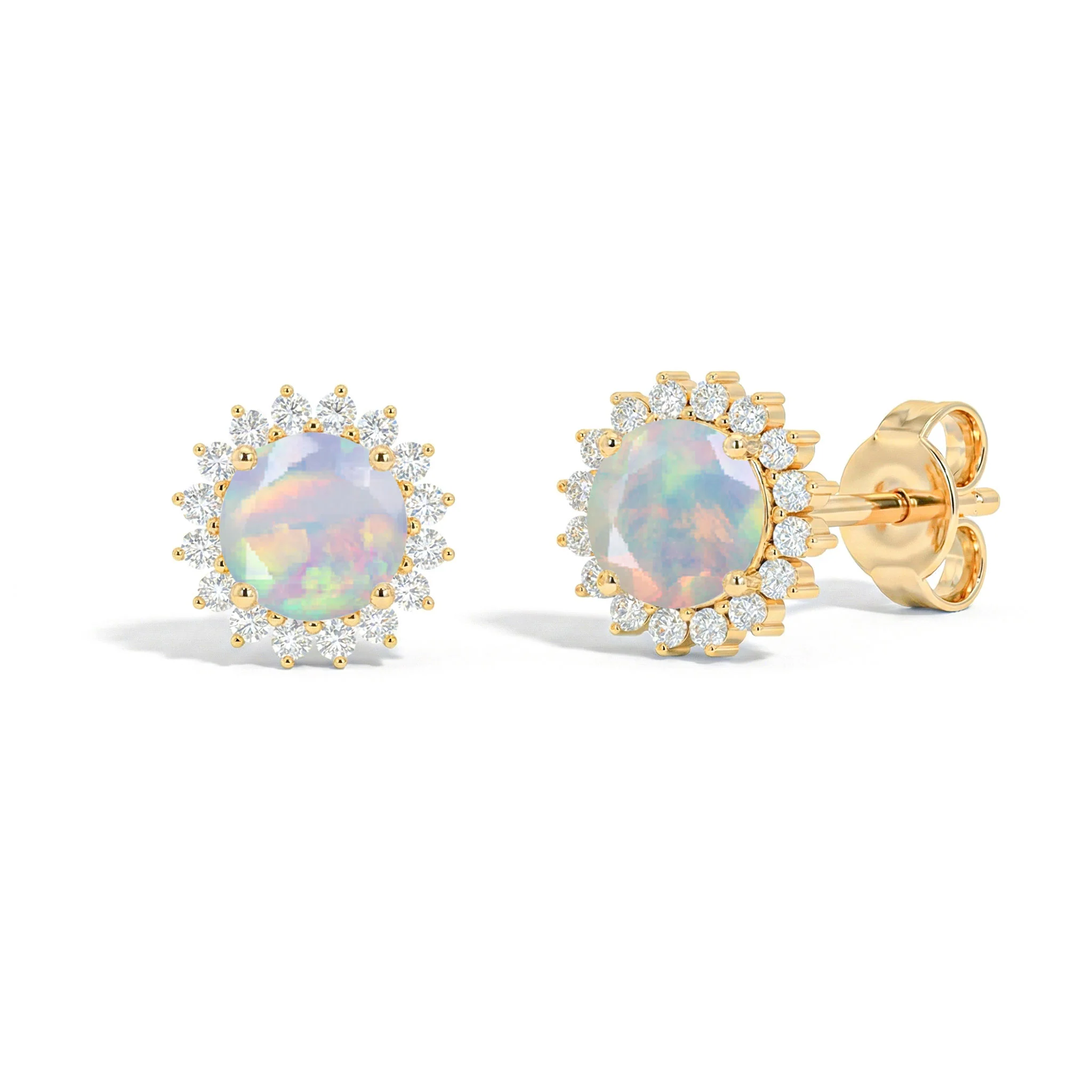 White Opal Round Halo Stud Earrings in 925 Sterling Silver 5 MM 1.3ct - Image 8
