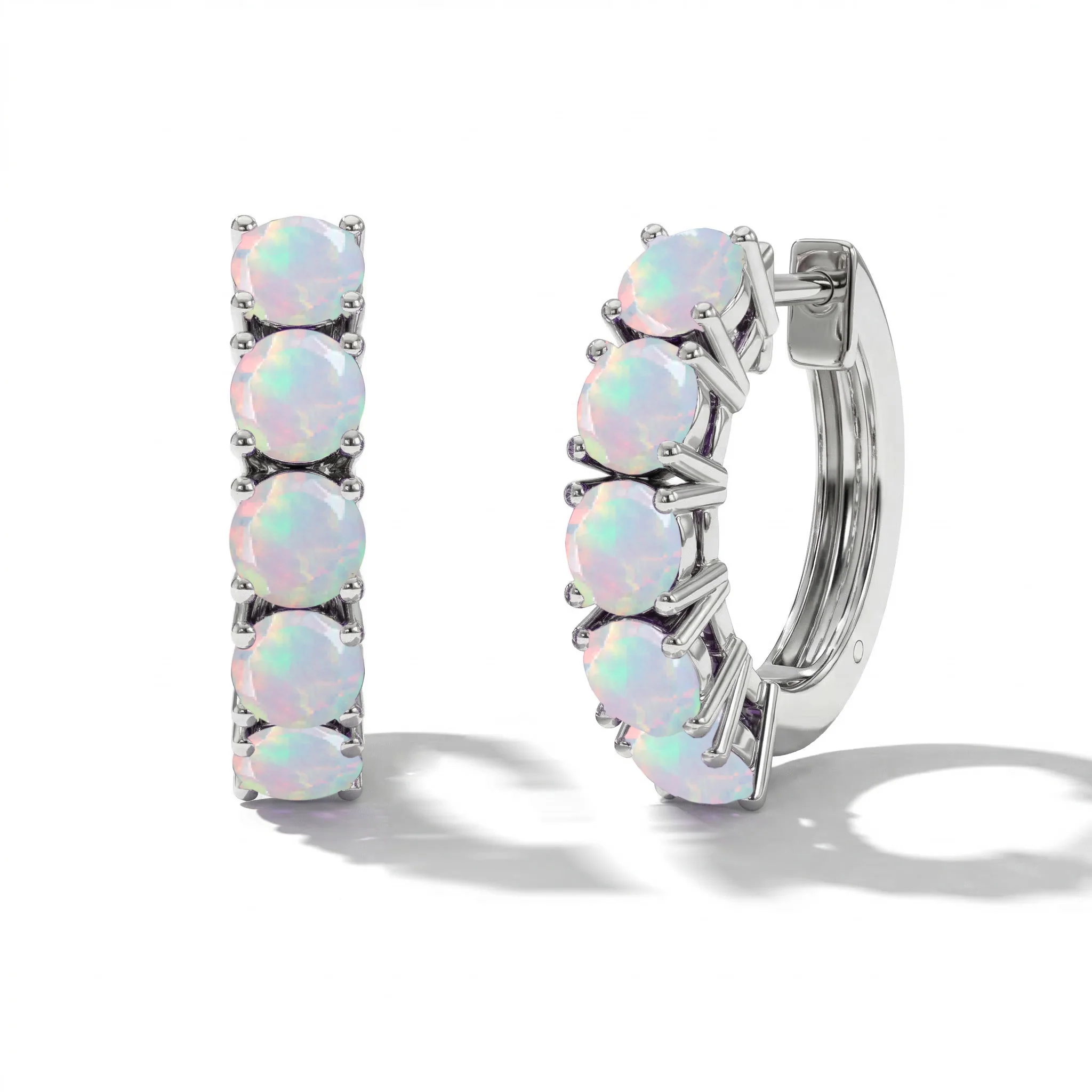 White Opal Round Hoop Earrings in 925 Sterling Silver 3MM 3ct