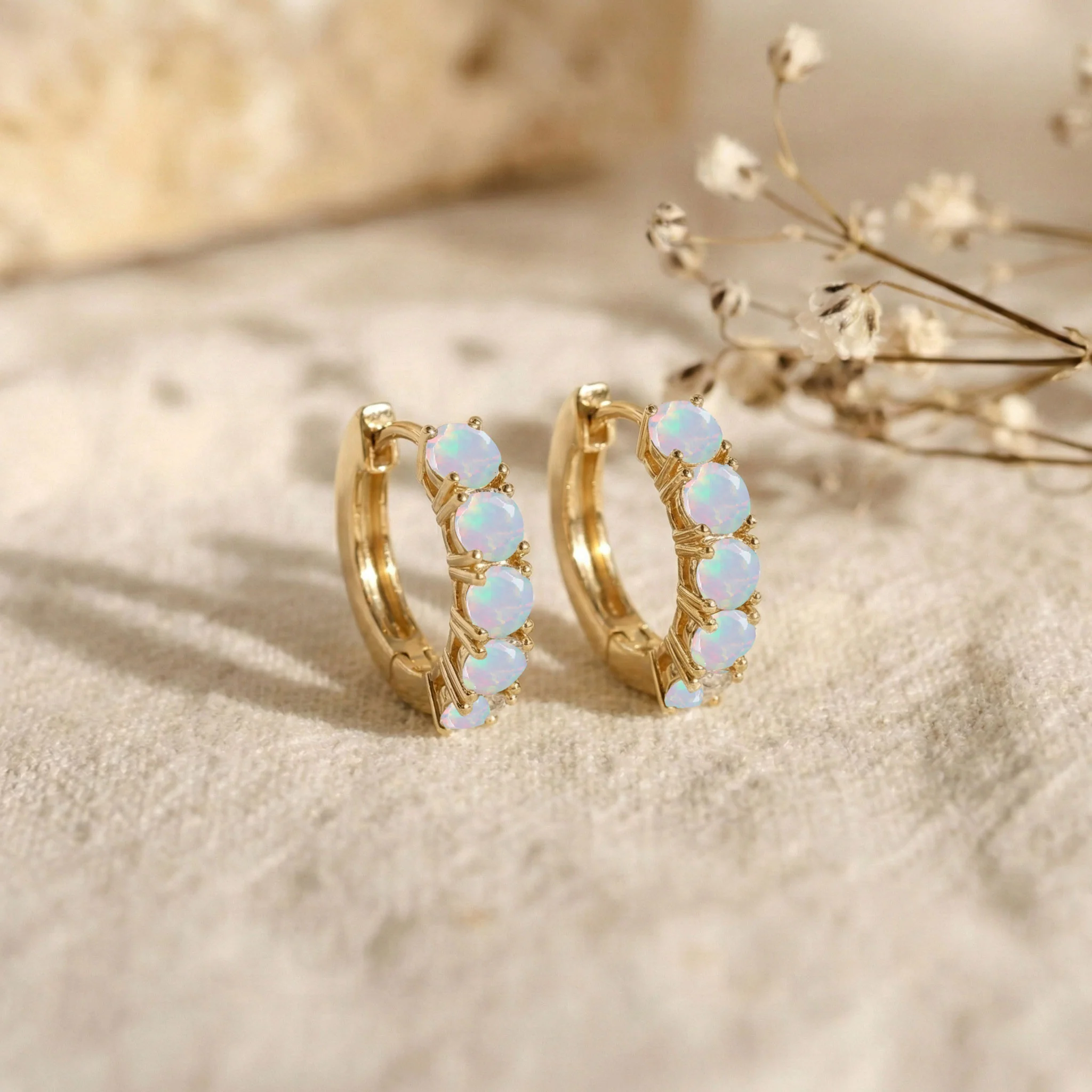 White Opal Round Hoop Earrings in 925 Sterling Silver 3MM 3ct - Image 6