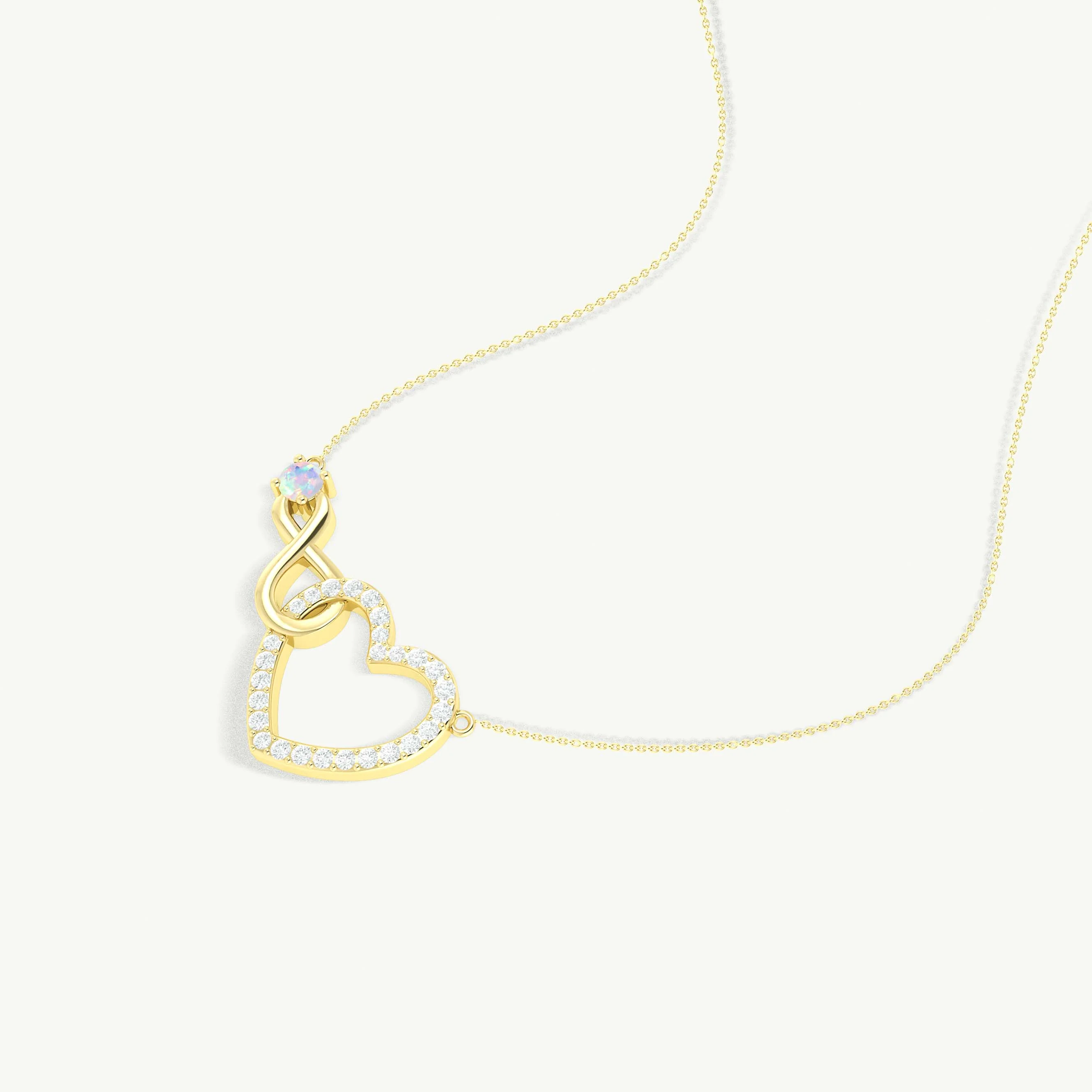 White Opal Round Infinity Heart Pendant Necklace in 925 Sterling Silver - Image 3