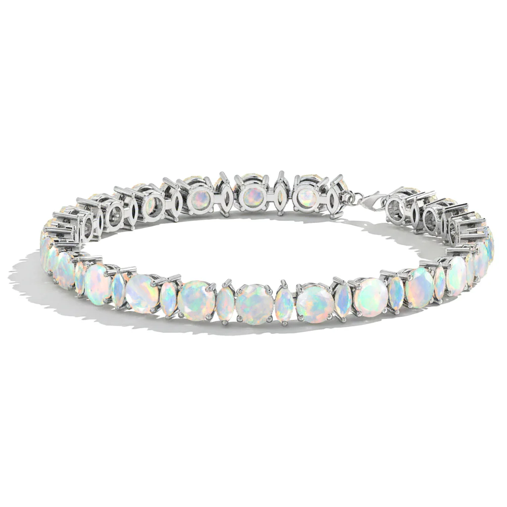 White Opal Round & Marquise Bracelet 5 MM & 5x2.5 MM 22.11 Ct Elegant Glow - Image 2