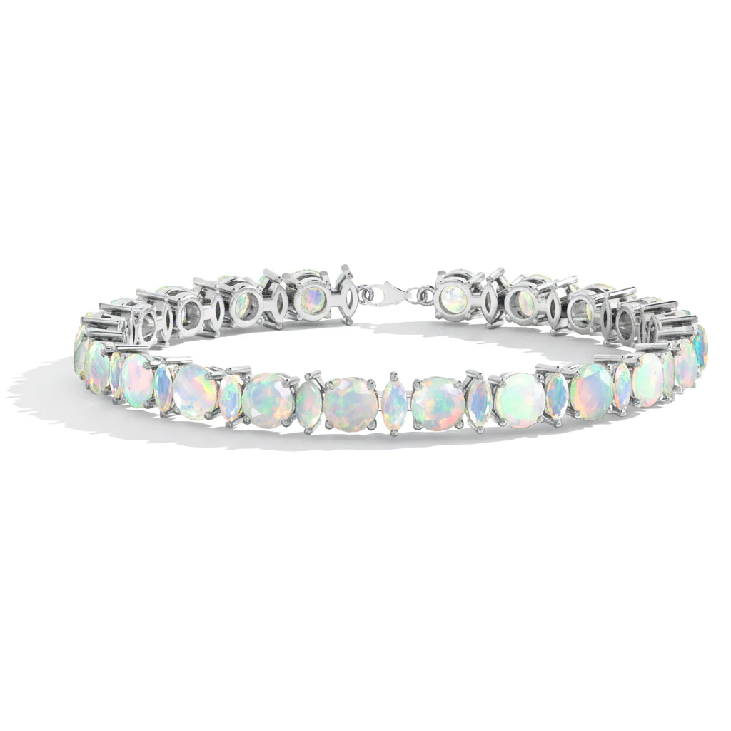 White Opal Round & Marquise Bracelet 5 MM & 5x2.5 MM 22.11 Ct Elegant Glow - Image 3