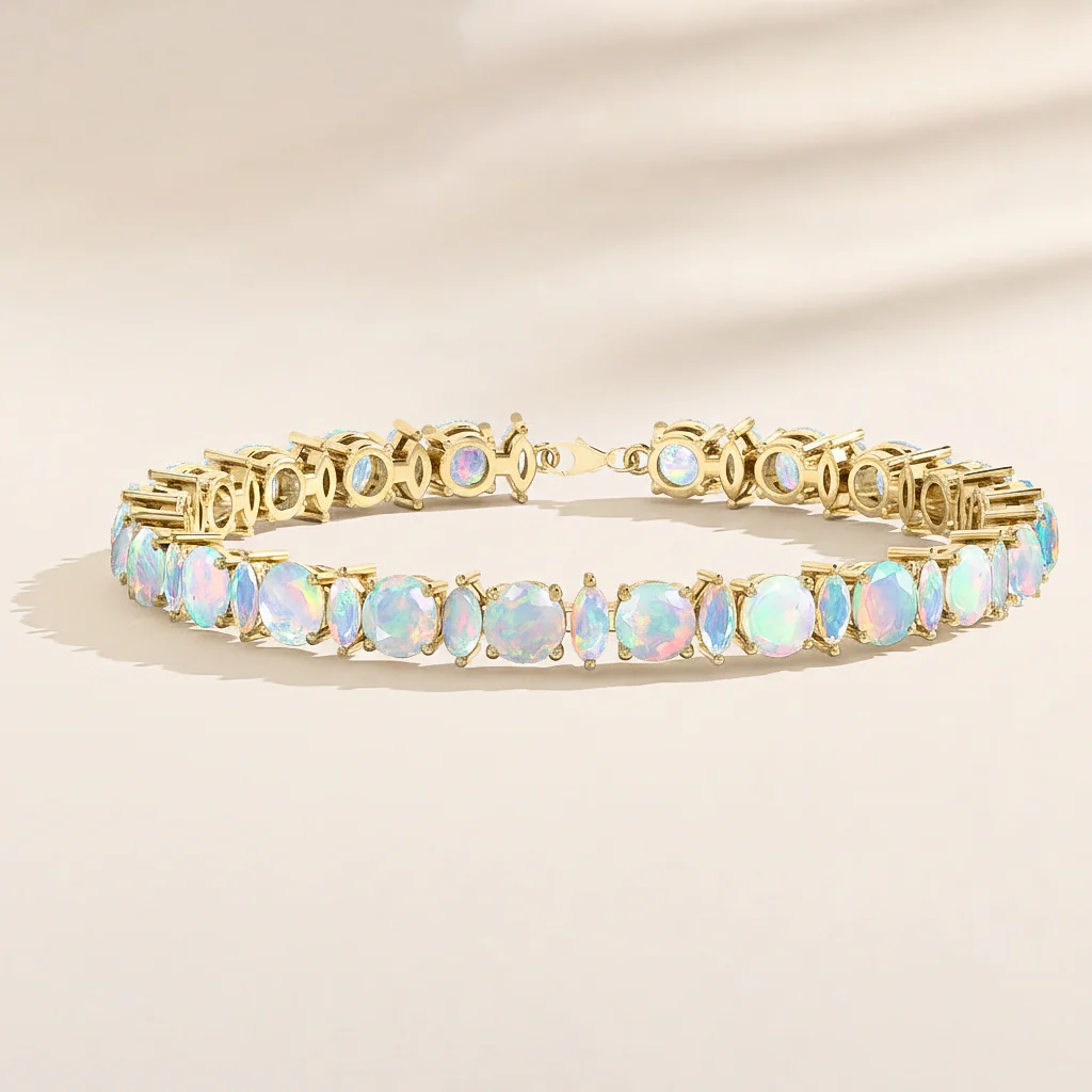 White Opal Round & Marquise Bracelet 5 MM & 5x2.5 MM 22.11 Ct Elegant Glow - Image 5
