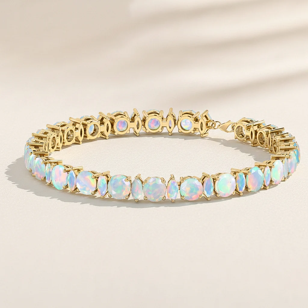 White Opal Round & Marquise Bracelet 5 MM & 5x2.5 MM 22.11 Ct Elegant Glow - Image 6