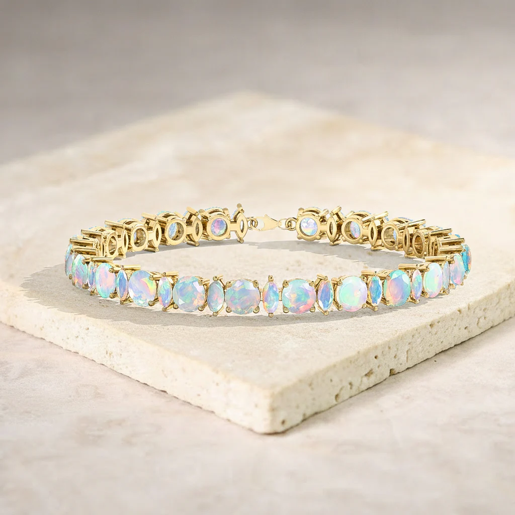 White Opal Round & Marquise Bracelet 5 MM & 5x2.5 MM 22.11 Ct Elegant Glow - Image 7