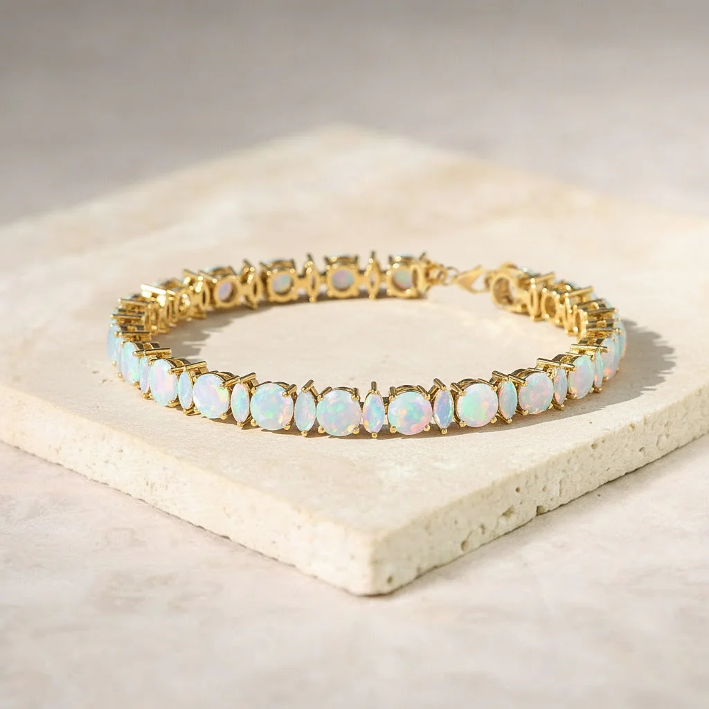 White Opal Round & Marquise Bracelet 5 MM & 5x2.5 MM 22.11 Ct Elegant Glow - Image 8