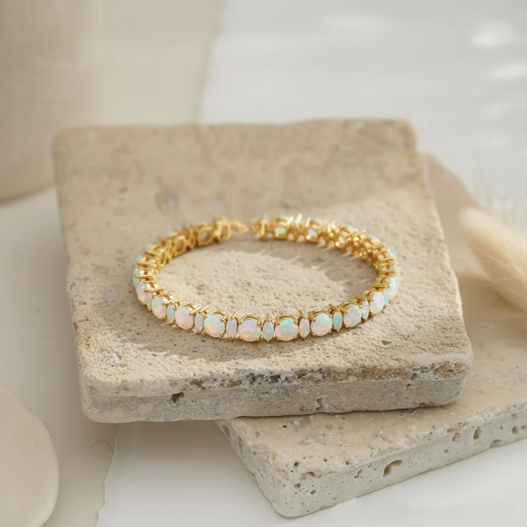 White Opal Round & Marquise Bracelet 5 MM & 5x2.5 MM 22.11 Ct Elegant Glow - Image 9
