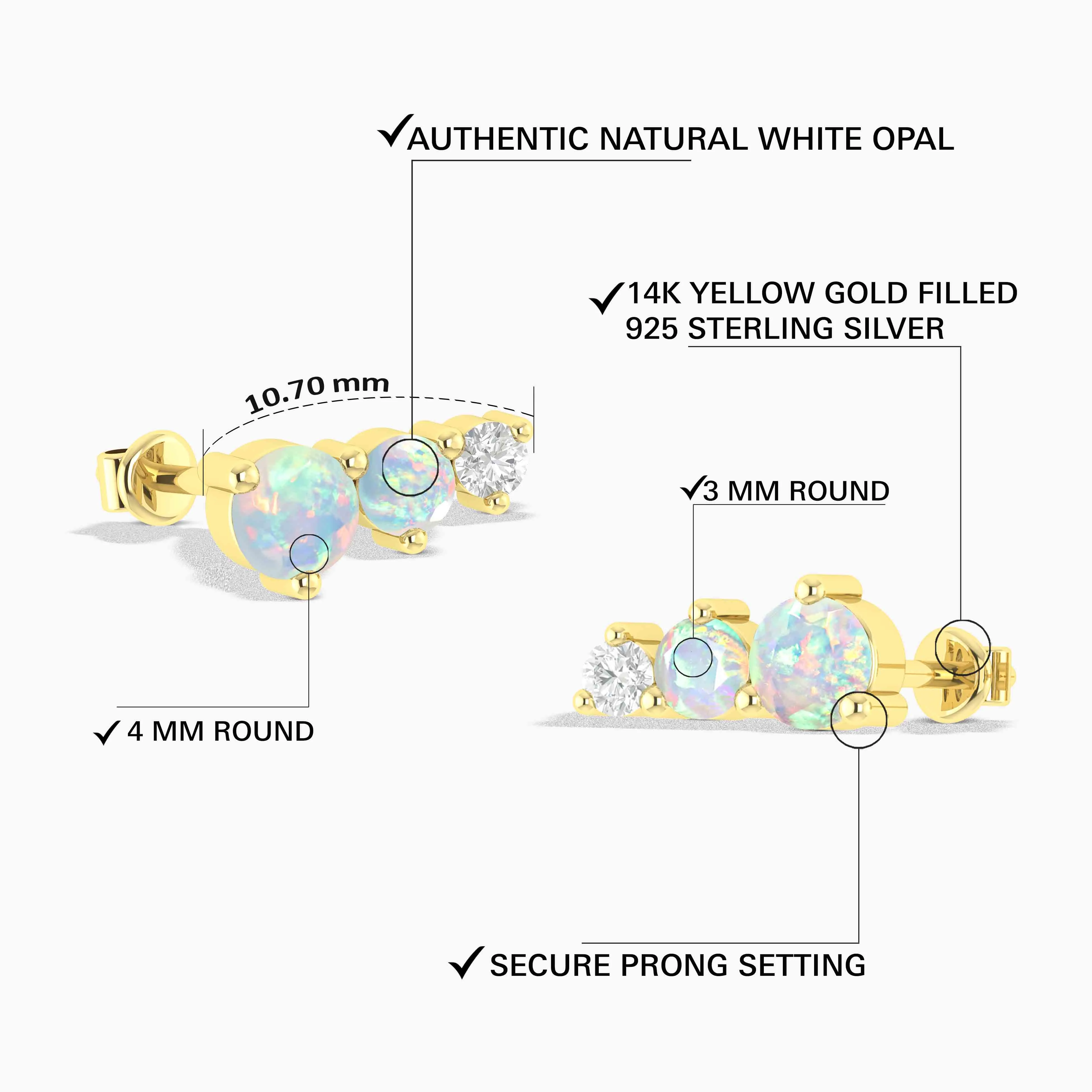 White Opal Round Stud Earring in 925 Silver 1.1ct - Image 5