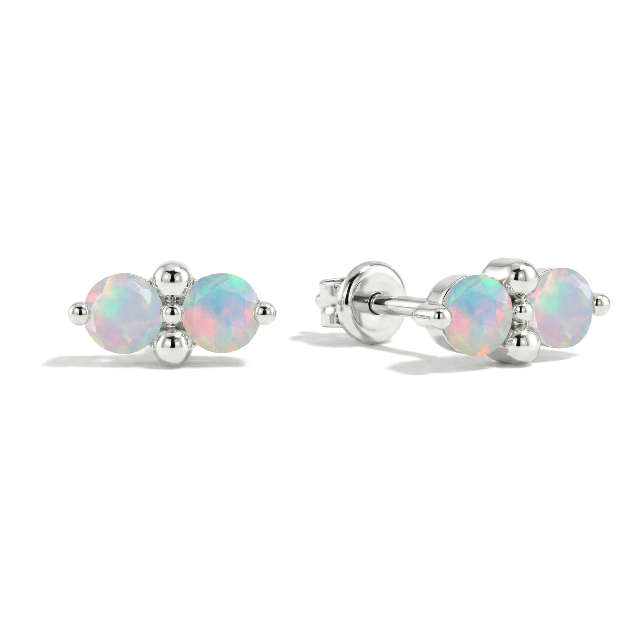 White Opal Round Stud Earrings in 925 Sterling Silver 3 MM 1.20ct