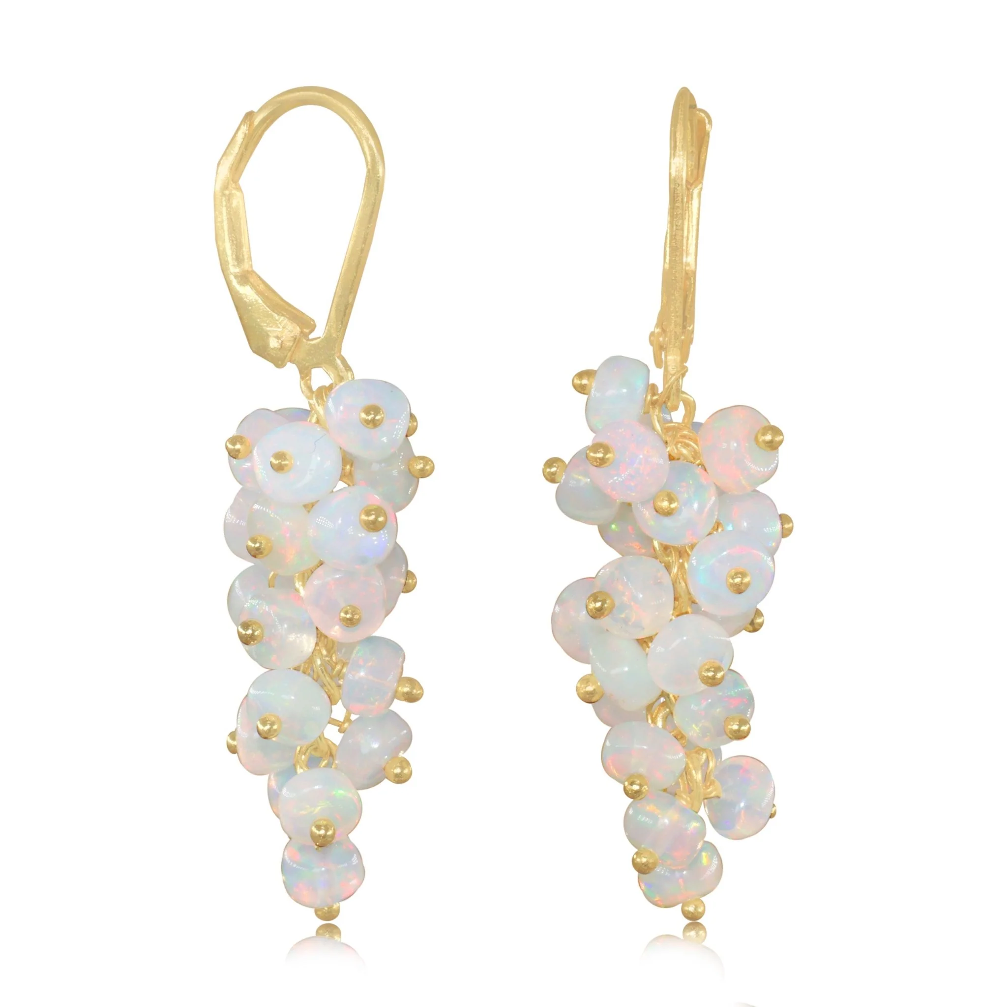 White Opal Smooth Beads Earrings for Women