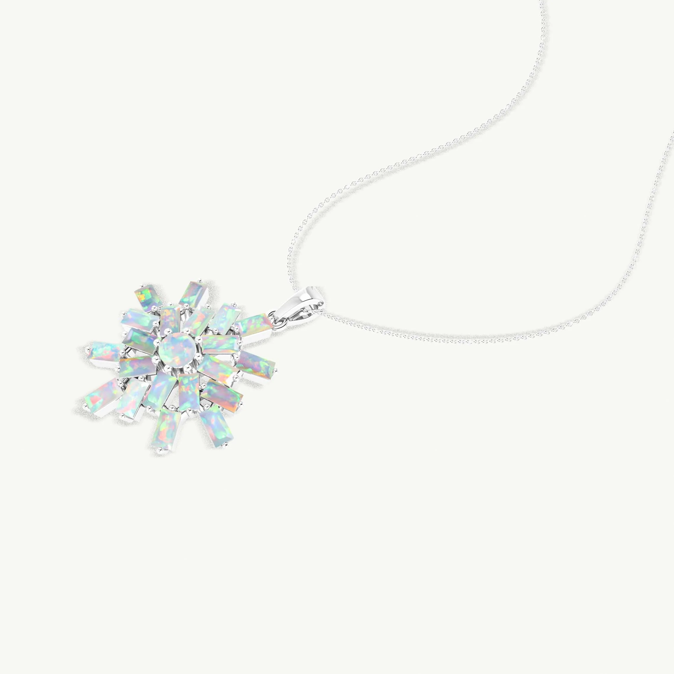 White Opal Snowflake Pendant Necklace in 925 Sterling Silver 4.5ct - Image 2