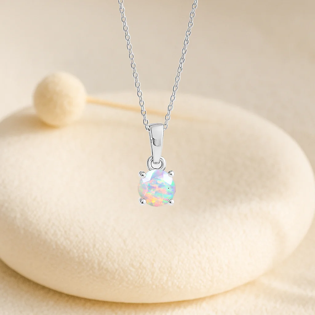 White Opal Solitaire Teardrop Pendant Necklace in 925 Sterling Silver 7mm 1.2ct - Image 10