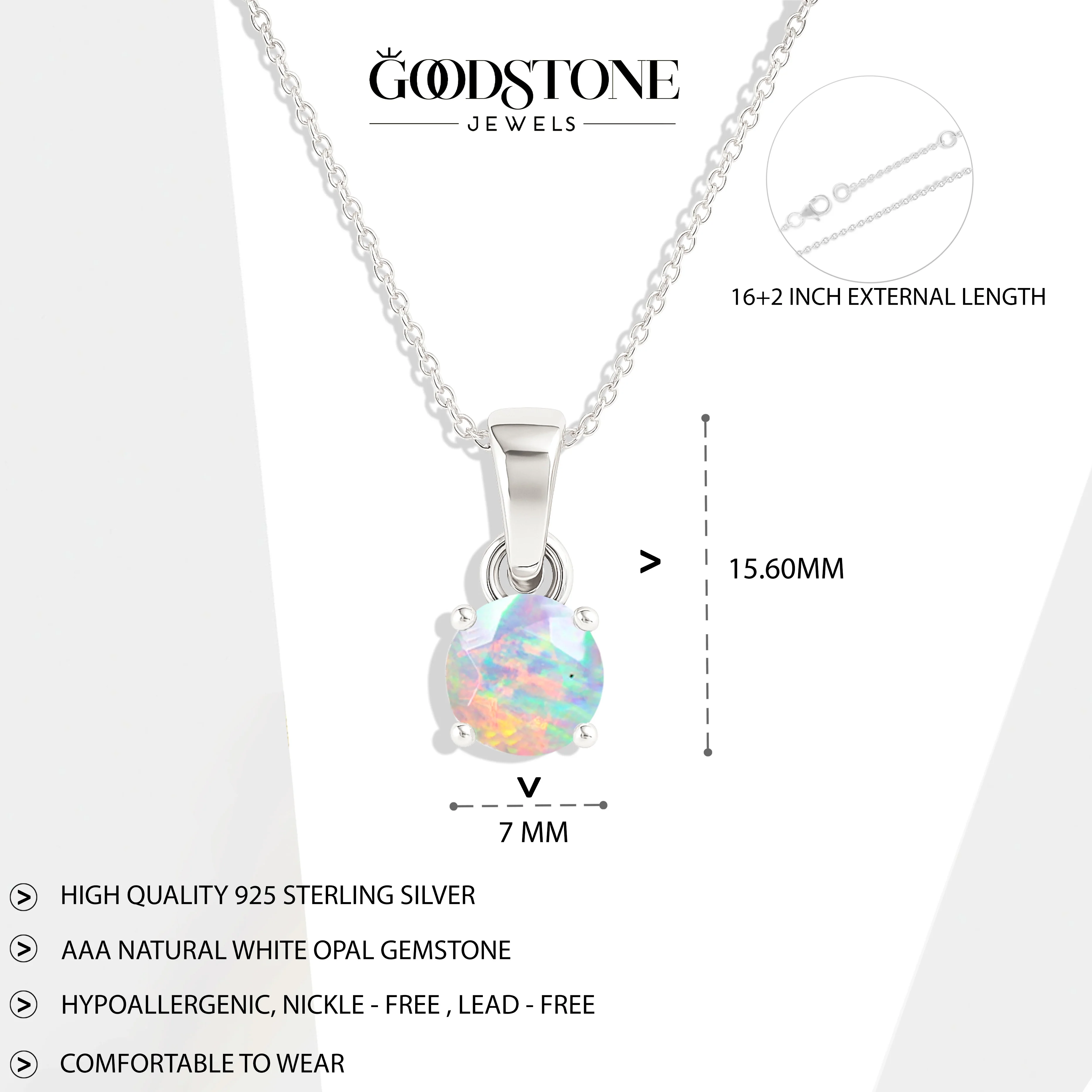 White Opal Solitaire Teardrop Pendant Necklace in 925 Sterling Silver 7mm 1.2ct - Image 11