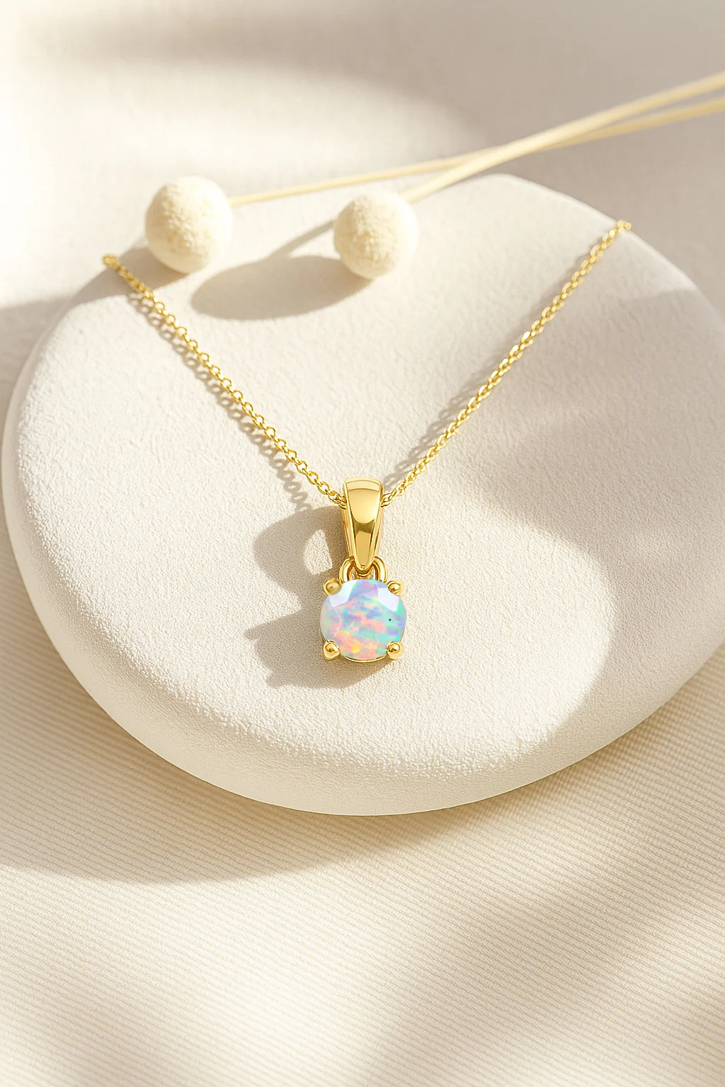 White Opal Solitaire Teardrop Pendant Necklace in 925 Sterling Silver 7mm 1.2ct - Image 3