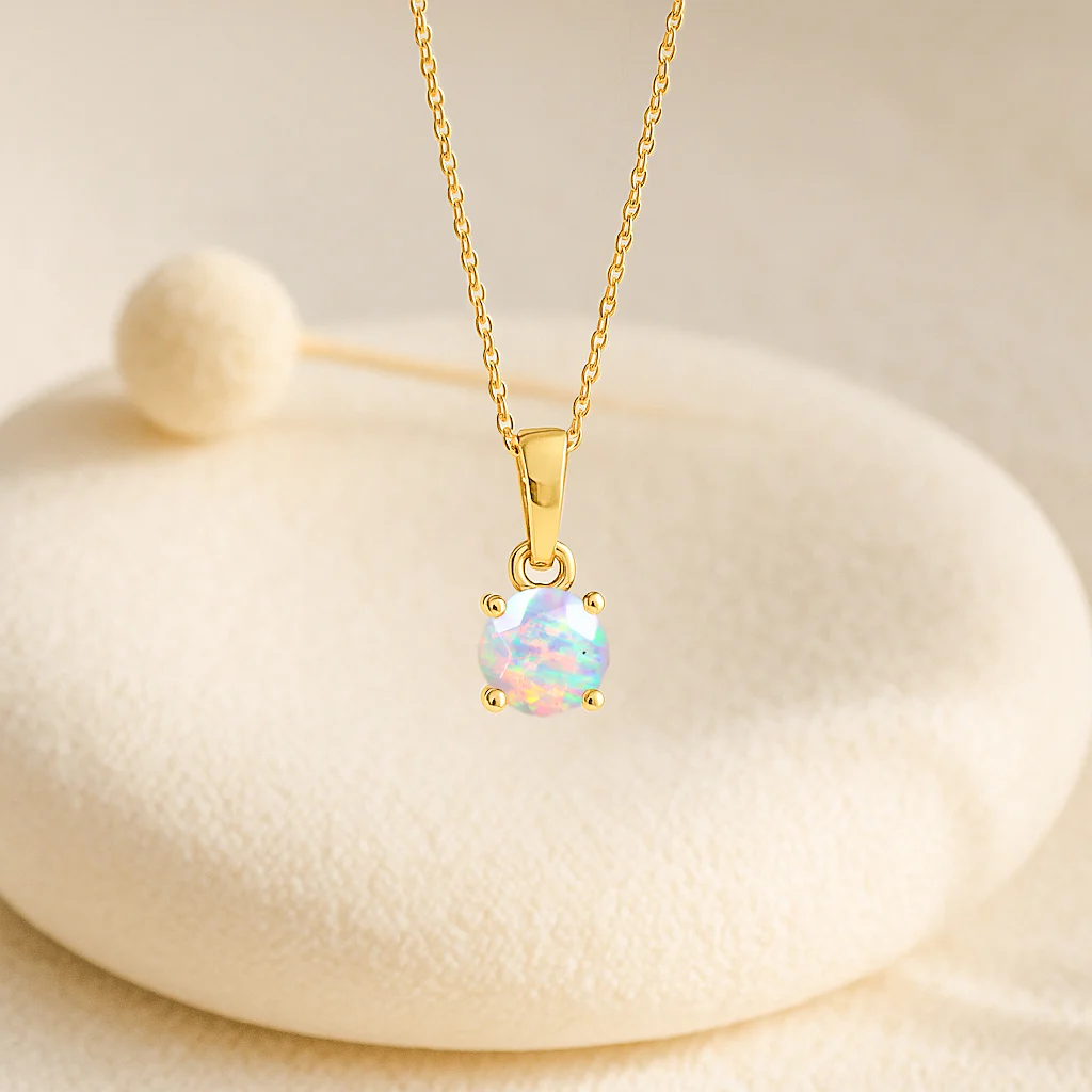 White Opal Solitaire Teardrop Pendant Necklace in 925 Sterling Silver 7mm 1.2ct - Image 4
