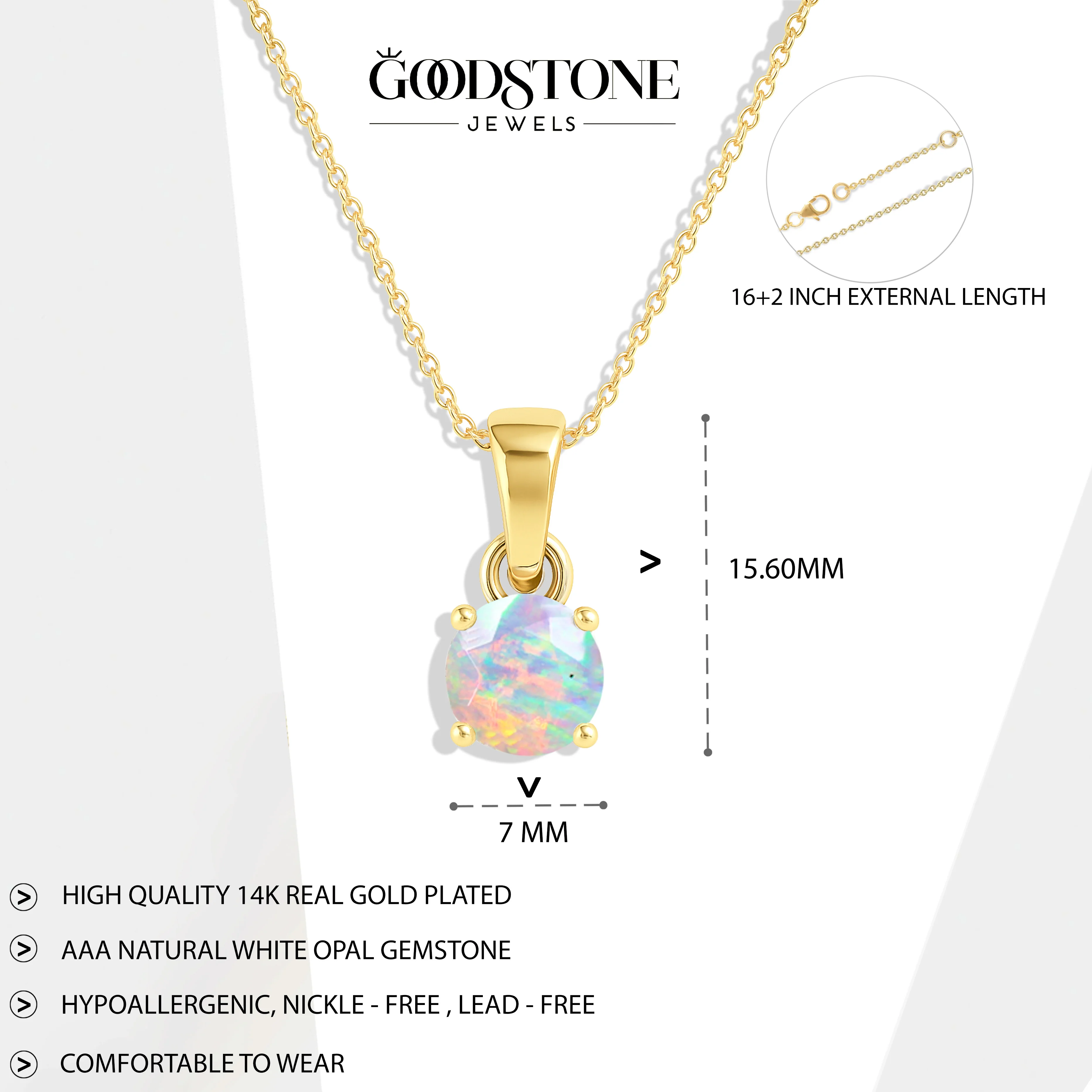 White Opal Solitaire Teardrop Pendant Necklace in 925 Sterling Silver 7mm 1.2ct - Image 5