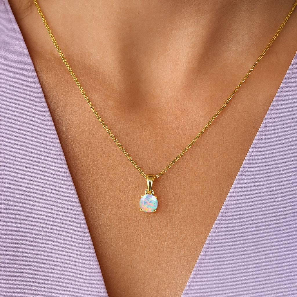 White Opal Solitaire Teardrop Pendant Necklace in 925 Sterling Silver 7mm 1.2ct - Image 6
