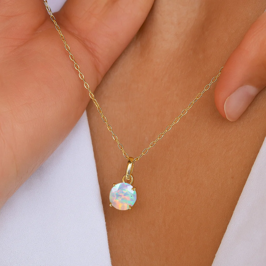 White Opal Solitaire Teardrop Pendant Necklace in 925 Sterling Silver 7mm 1.2ct - Image 7