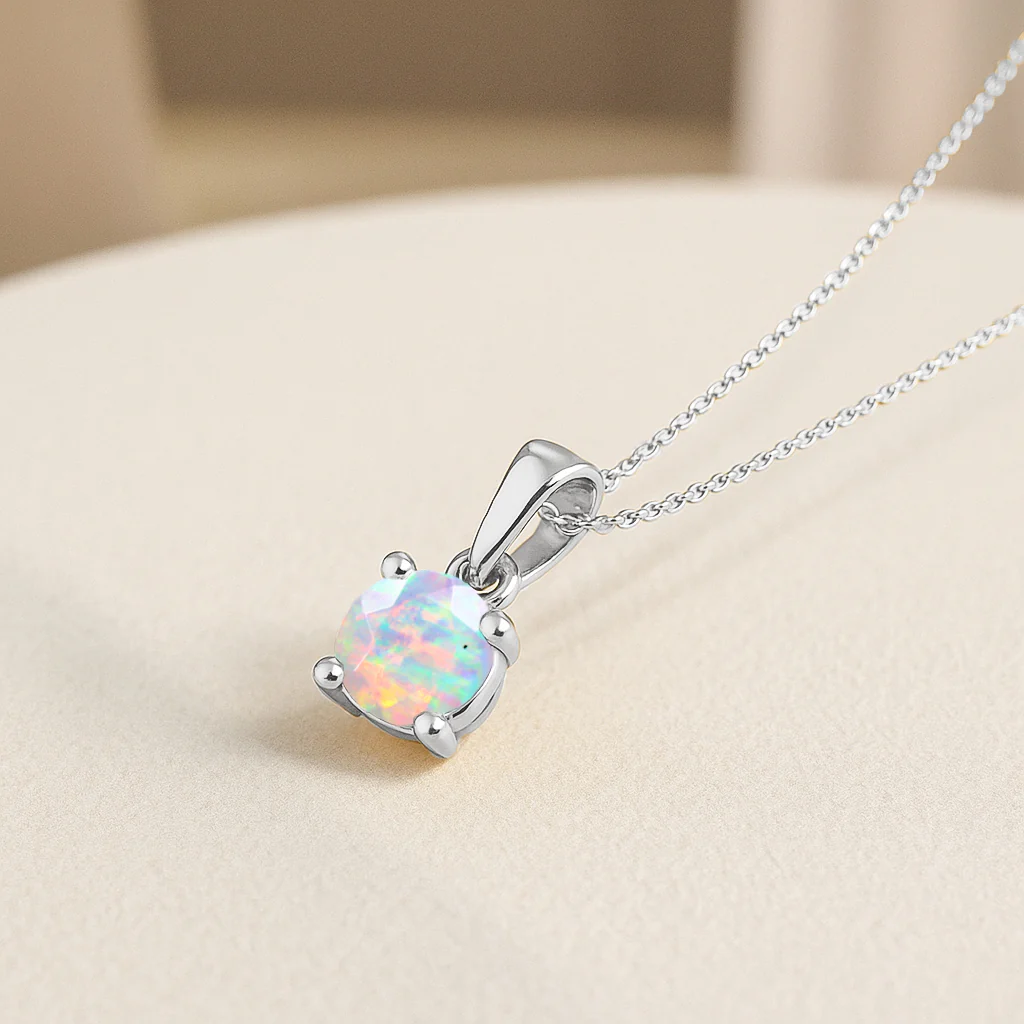 White Opal Solitaire Teardrop Pendant Necklace in 925 Sterling Silver 7mm 1.2ct - Image 8