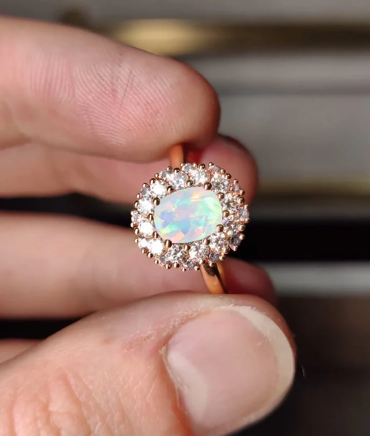 White Opal Sterling Silver Floral Halo Ring - Image 2