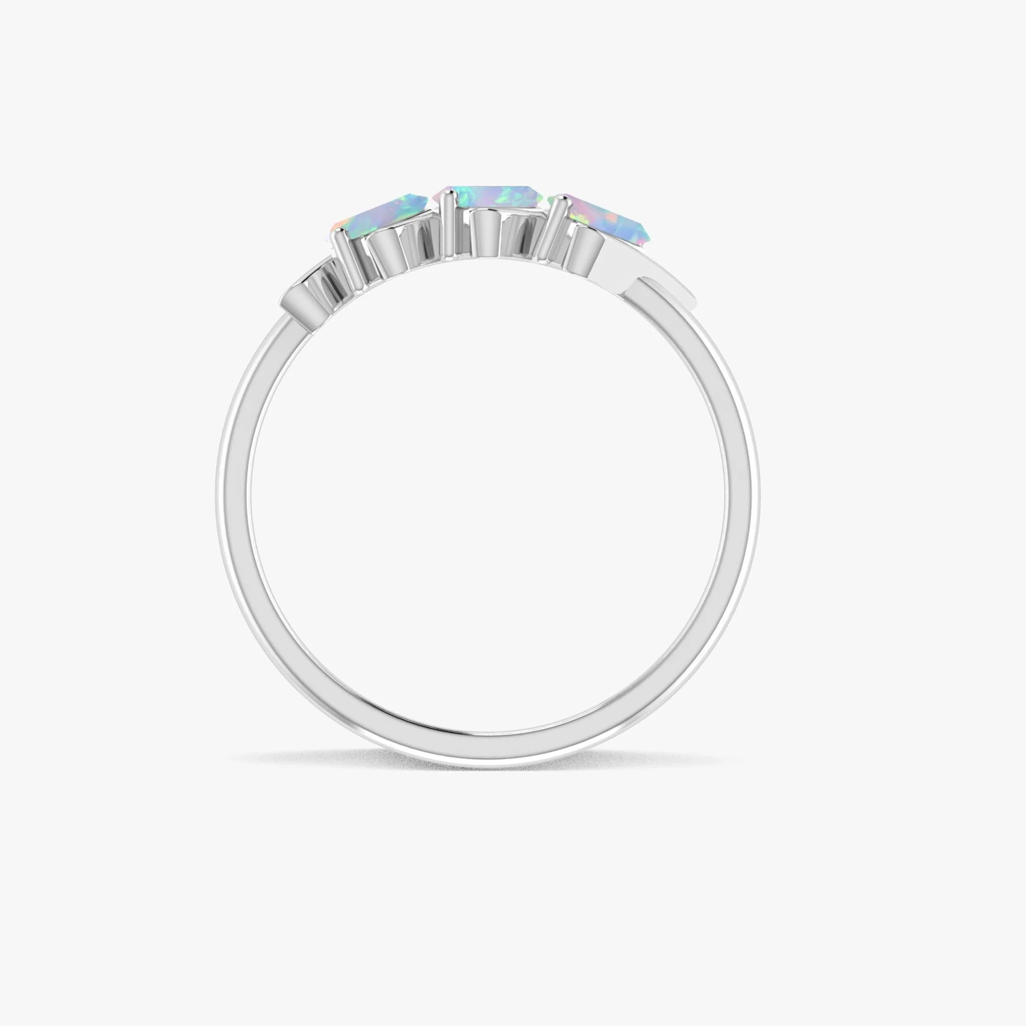 White Opal Three Stone Baguette Style Ring in Gold & Silver - Image 4