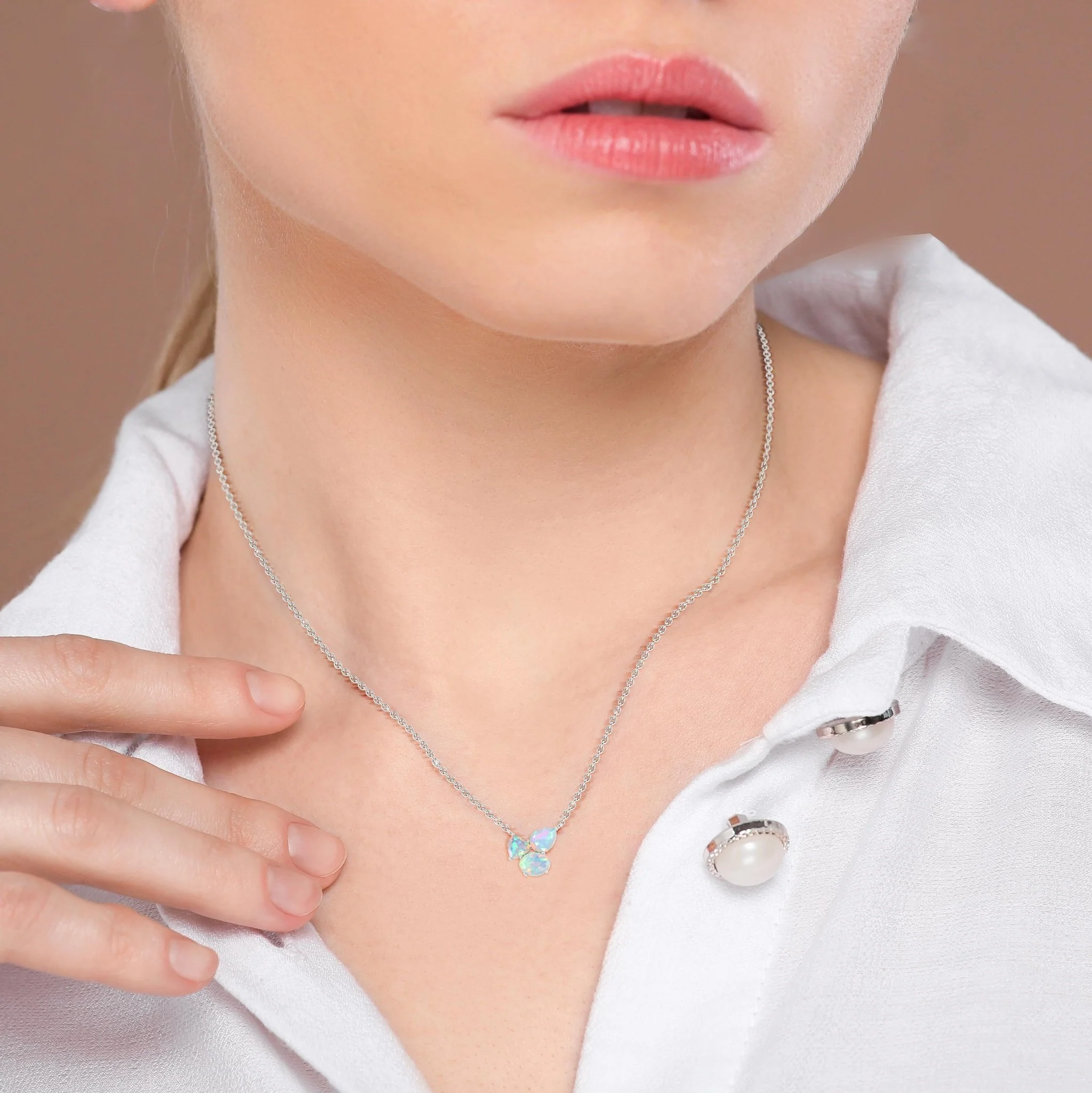 White Opal Three Stone Pendant Jewelry - Image 4