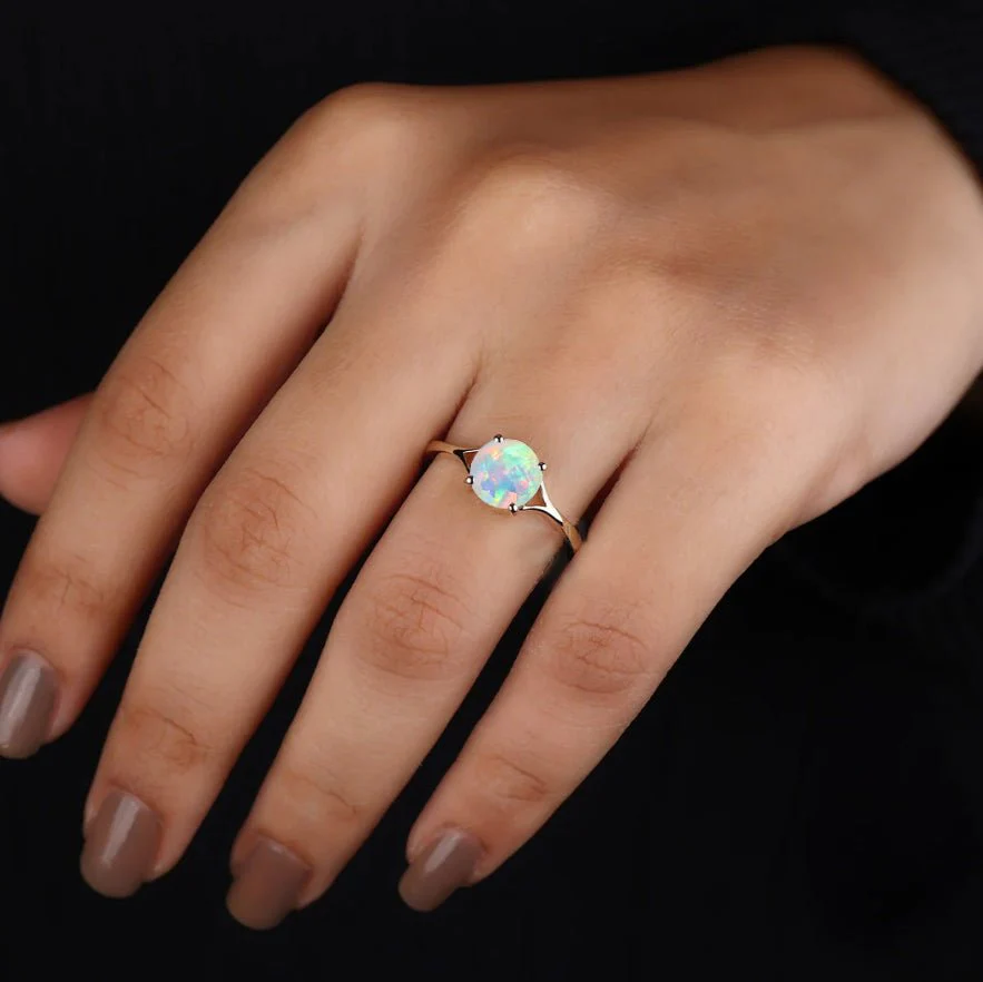 White Opal Wedding Ring, 1.6 Carat Round Solitaire - Image 3