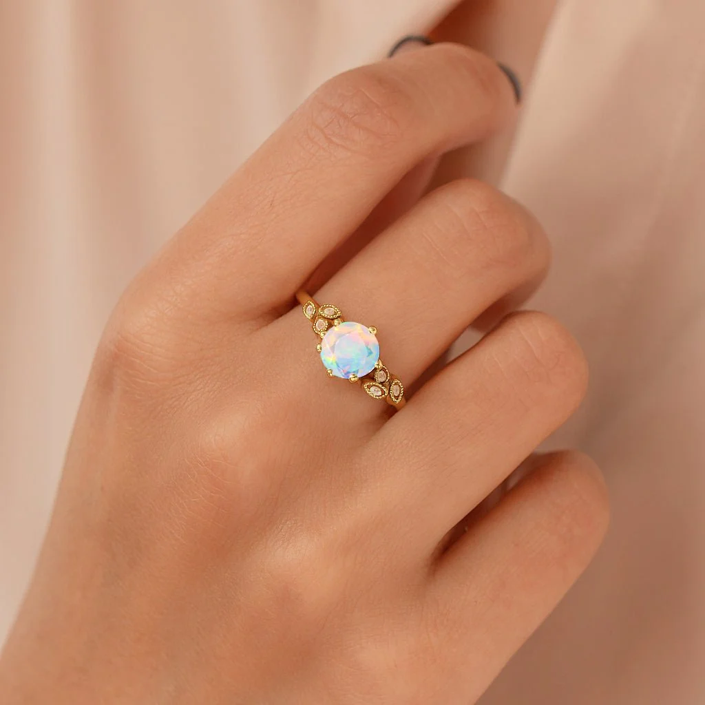 White Opal Zirconia Engagement Solitaire Ring - Image 4